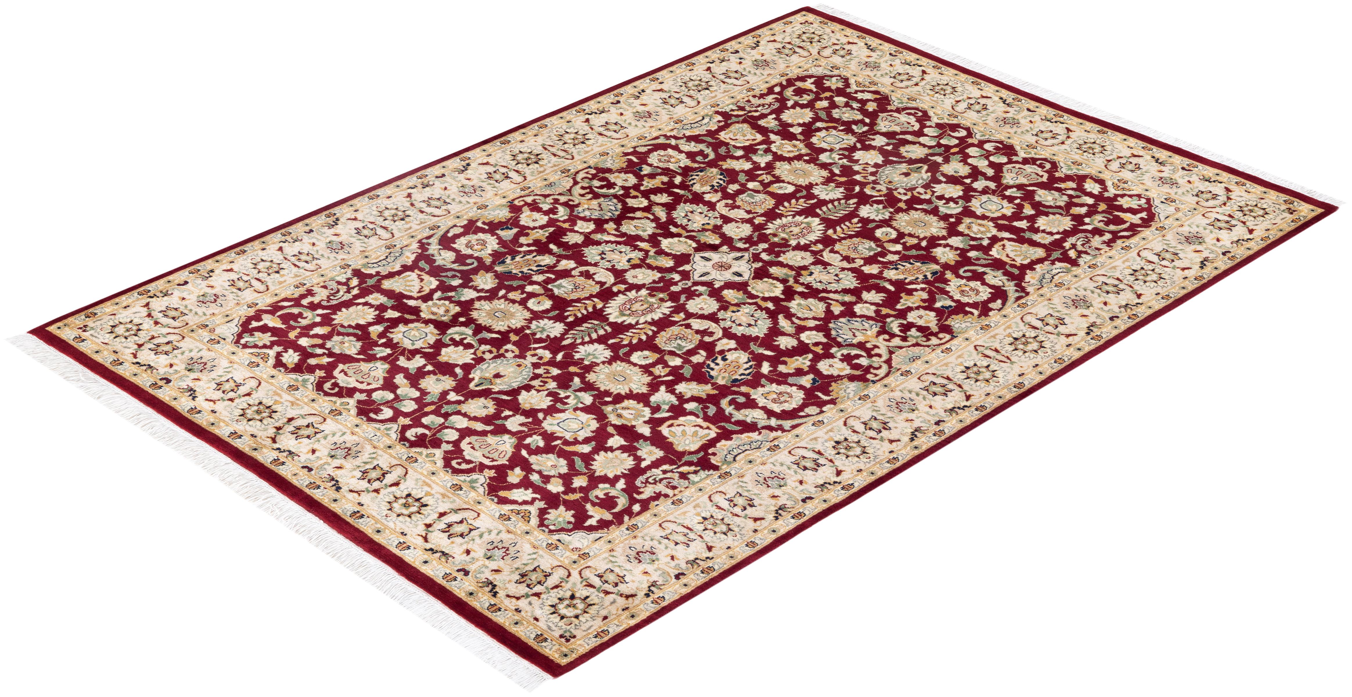 One-of-a-kind Hand Knotted Traditional Oriental Mogul Red Area Rug For Sale 2