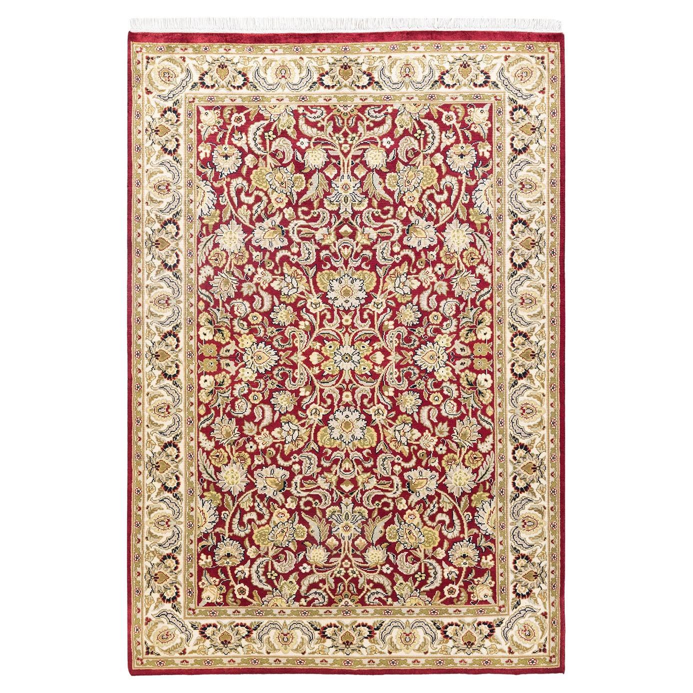 Handgeknüpfter traditioneller orientalischer Mogul-Roter Teppich, handgeknüpft, Unikat