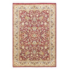 Handgeknüpfter traditioneller orientalischer Mogul-Roter Teppich, handgeknüpft, Unikat