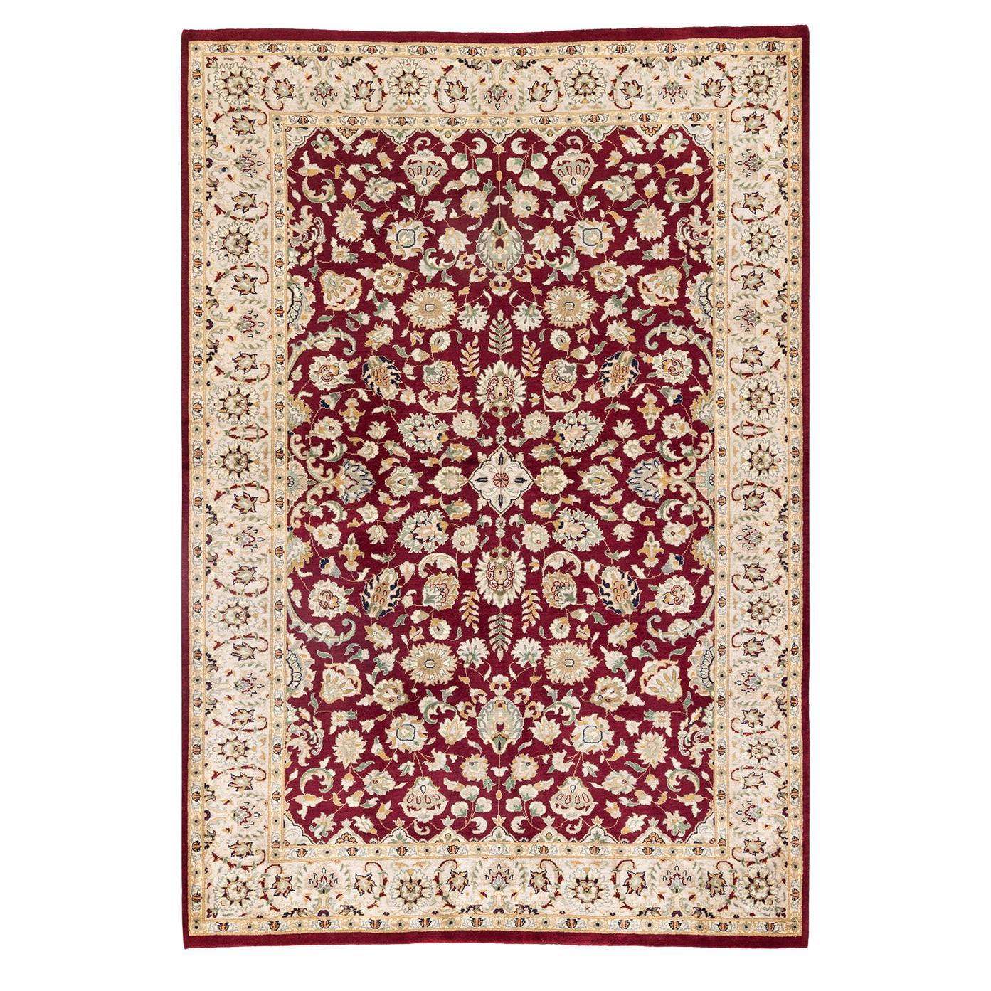 One-of-a-kind Hand Knotted Traditional Oriental Mogul Red Area Rug For Sale