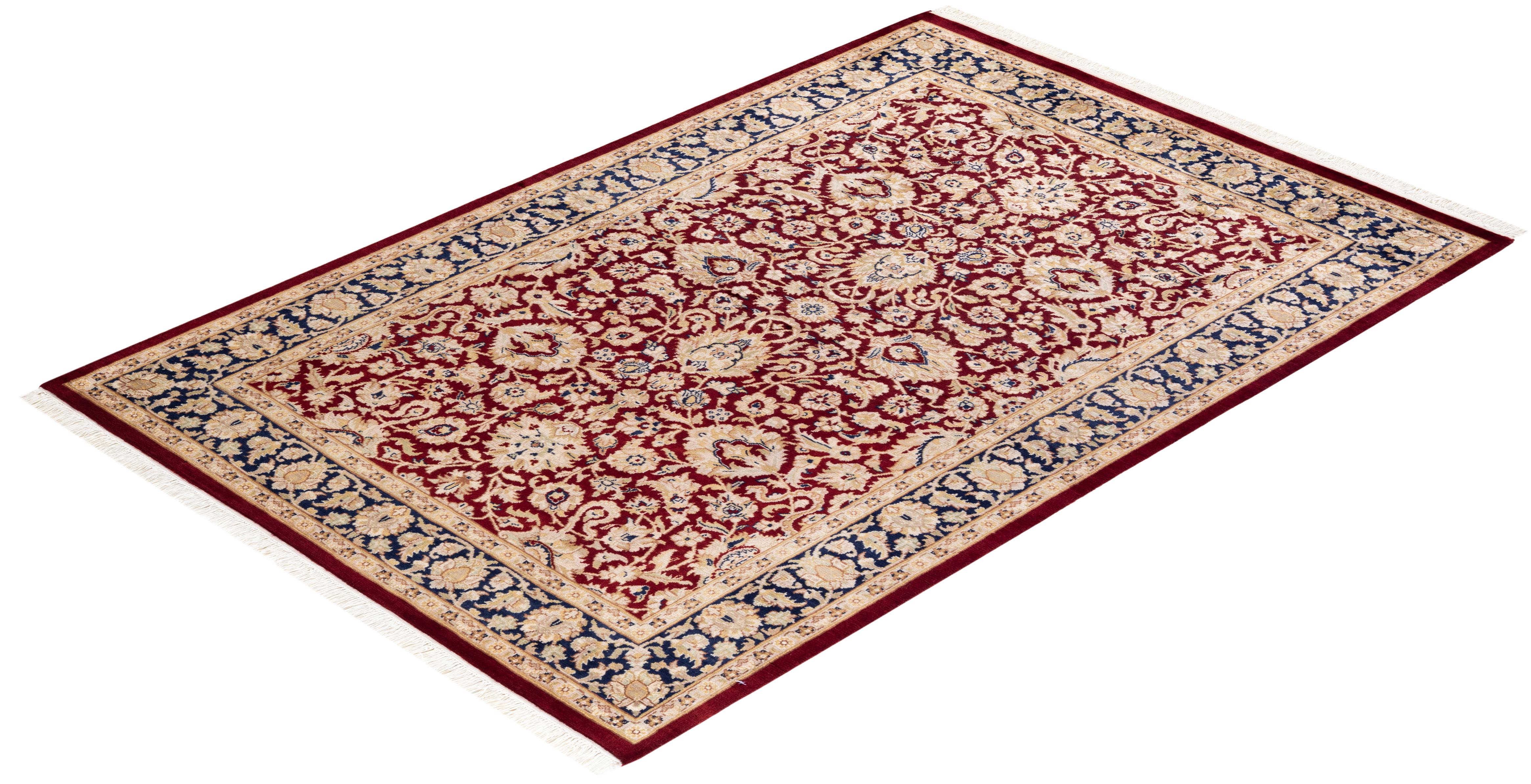 One-of-a-kind Hand Knotted Traditional Oriental Mogul Red Area Rug For Sale 2