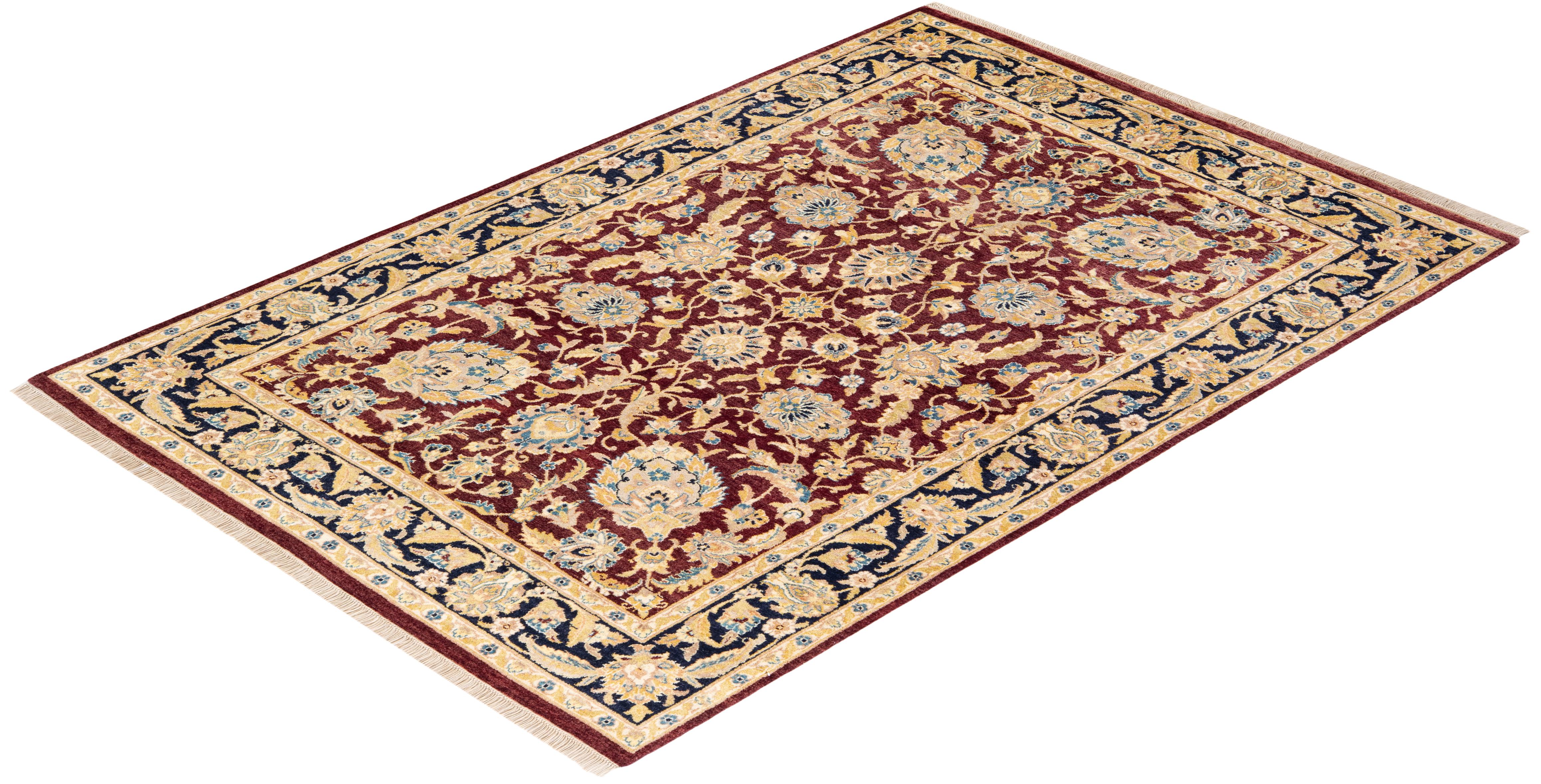 Handgeknüpfter traditioneller orientalischer Mogul-Roter Teppich, handgeknüpft, Unikat im Angebot 2