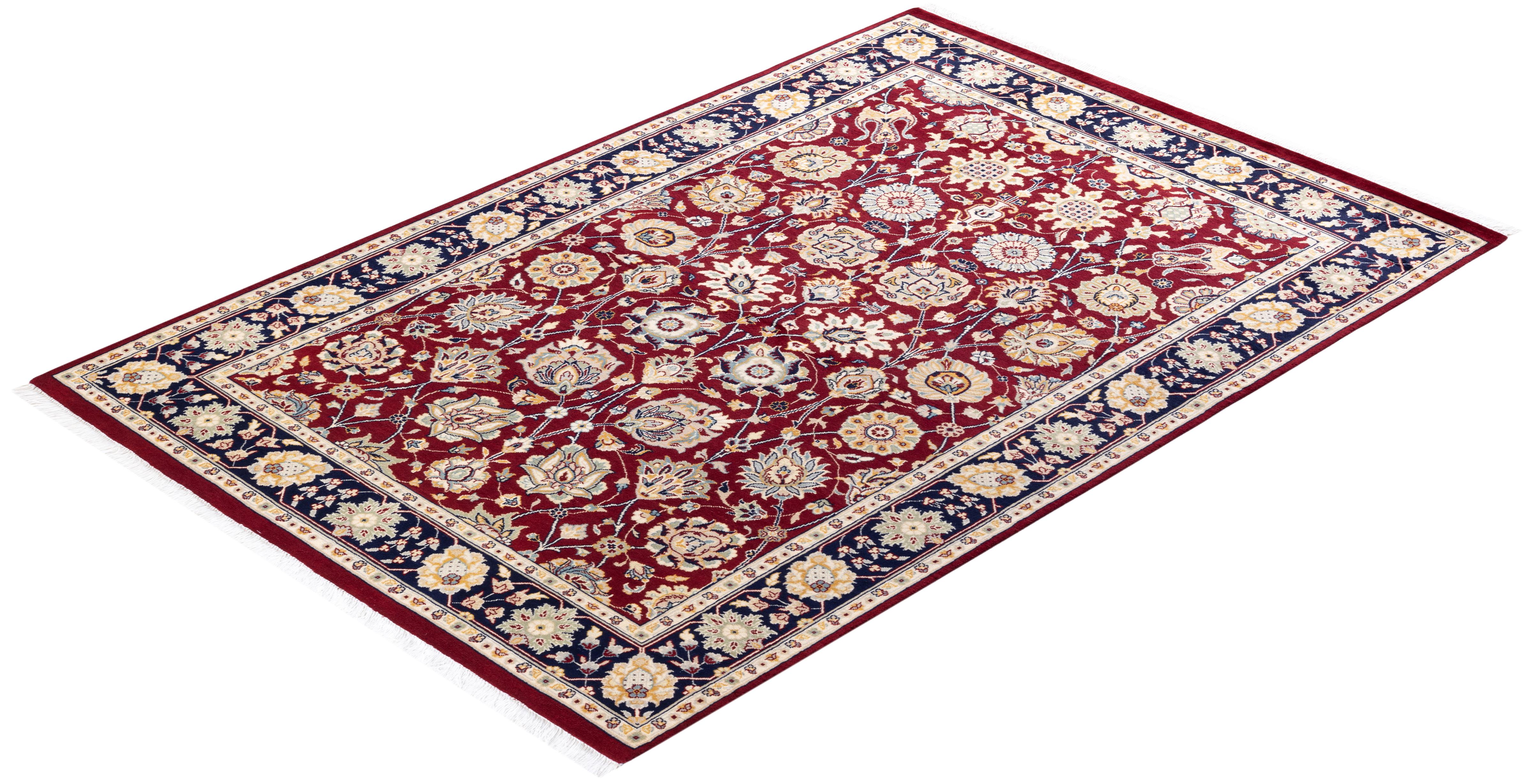 One-of-a-kind Hand Knotted Traditional Oriental Mogul Red Area Rug For Sale 2