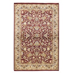 One-Of-A-Kind Hand Knotted Traditional Oriental Mogul Red Area Rug