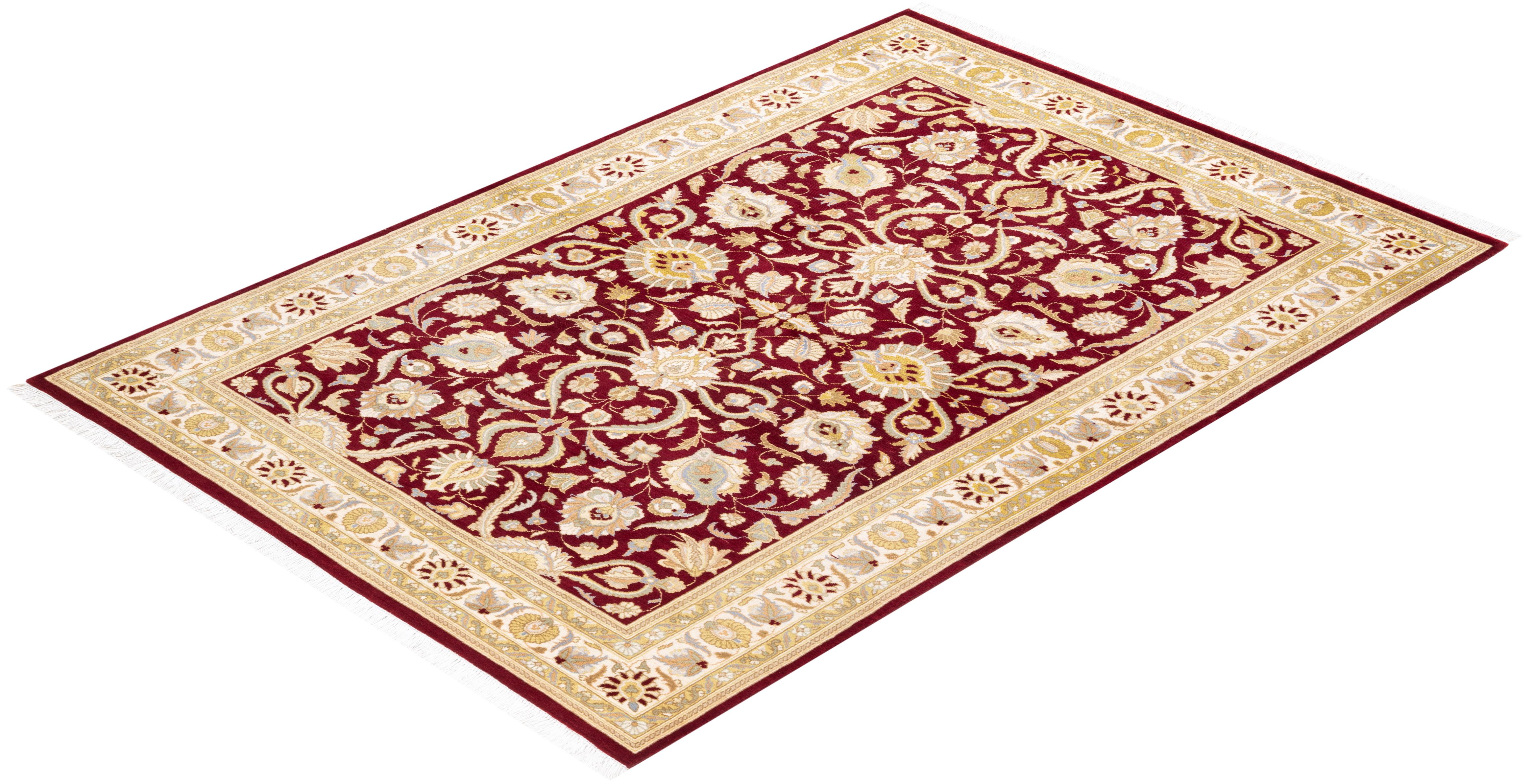 One-of-a-kind Hand Knotted Traditional Oriental Mogul Red Area Rug For Sale 2