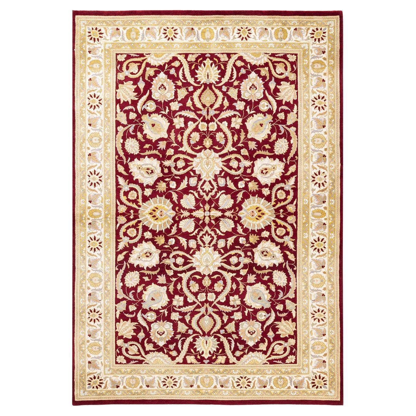 One-of-a-kind Hand Knotted Traditional Oriental Mogul Red Area Rug For Sale