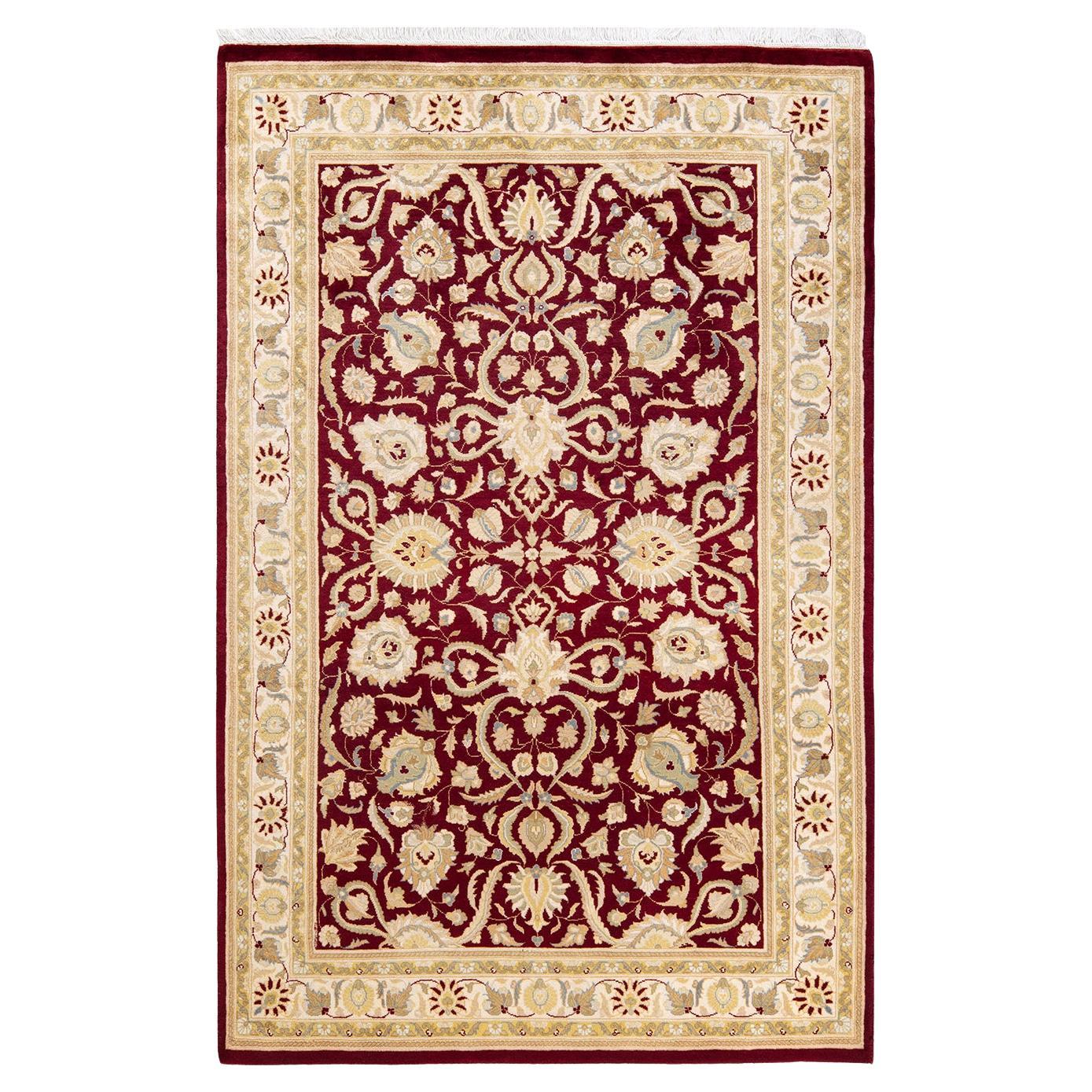 Handgeknüpfter traditioneller orientalischer Mogul-Roter Teppich, handgeknüpft, Unikat