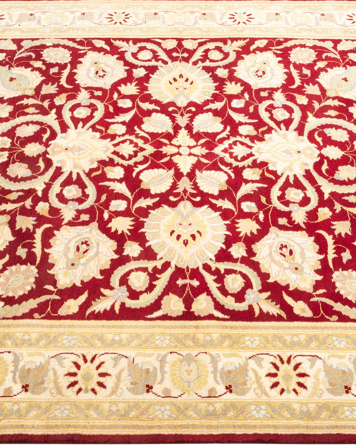 Tapis traditionnel rouge oriental noué à la main, unique en son genre, de 4' 2