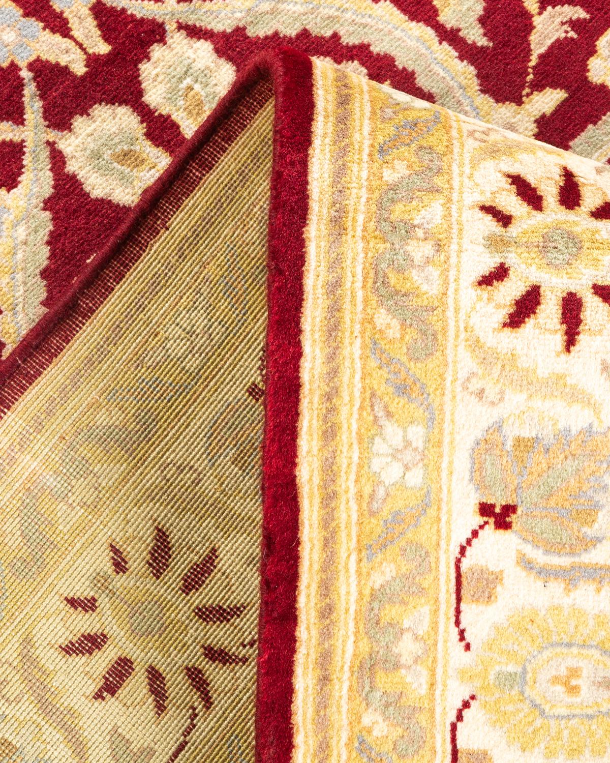 Laine Tapis traditionnel rouge oriental noué à la main, unique en son genre, de 4' 2