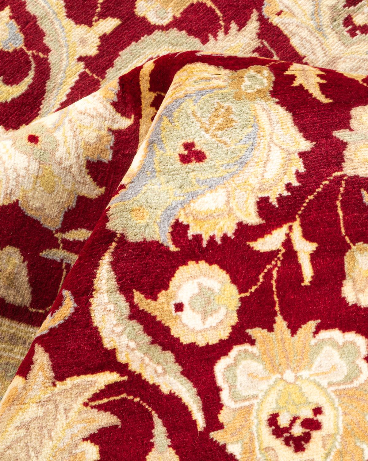 Tapis traditionnel rouge oriental noué à la main, unique en son genre, de 4' 2