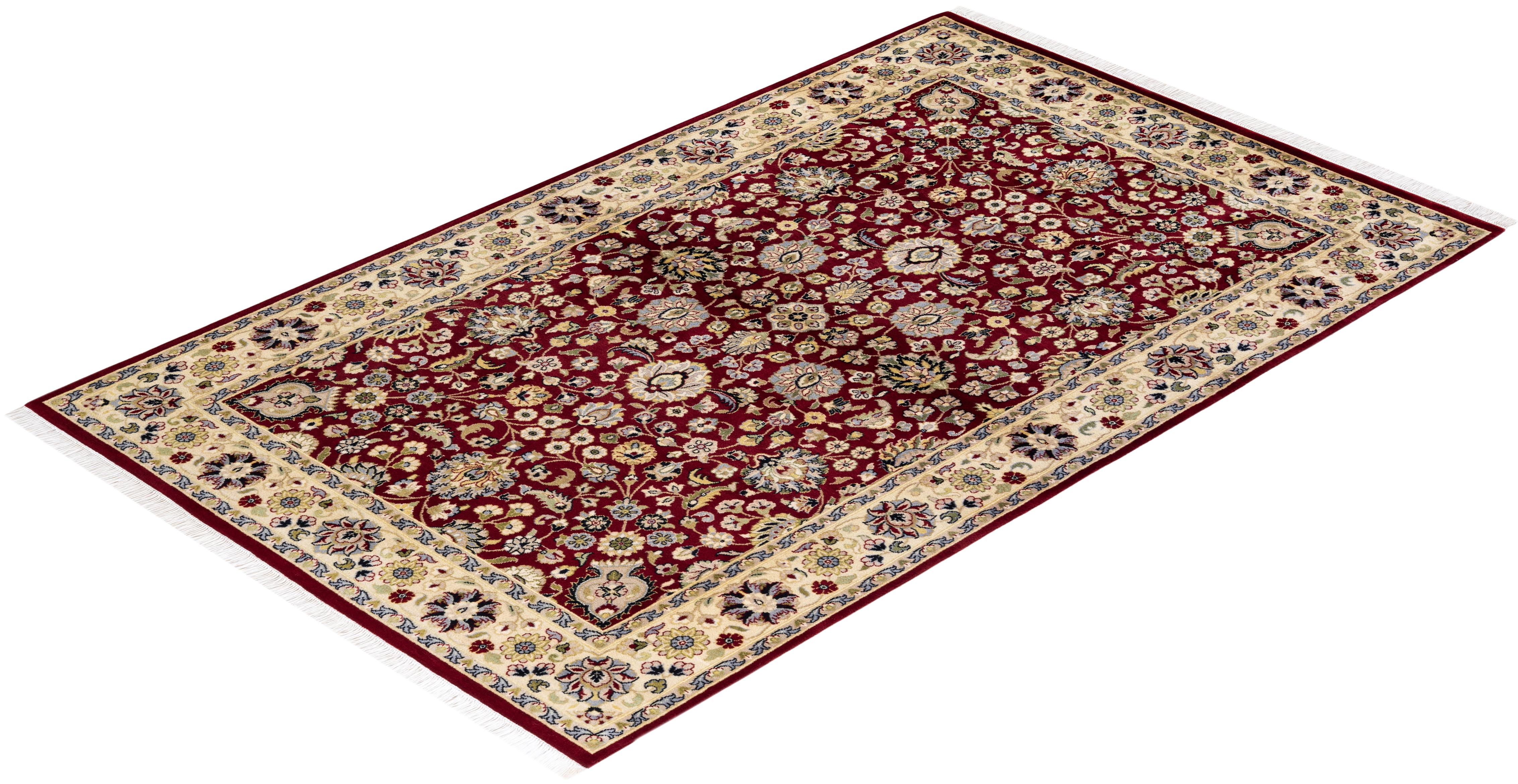 Alfombra oriental tradicional Mogul roja anudada a mano única en su género en venta 2