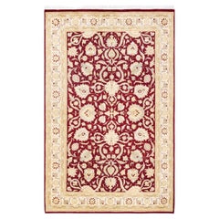 One-Of-A-Kind Hand Knotted Traditional Oriental Mogul Red Area Rug 4' 2" x 6' 5"