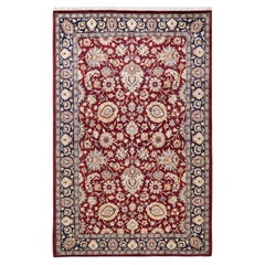 One-of-a-Kind Hand Knotted Traditional Oriental Mogul Red Area Rug 4' 2" x 6' 6"