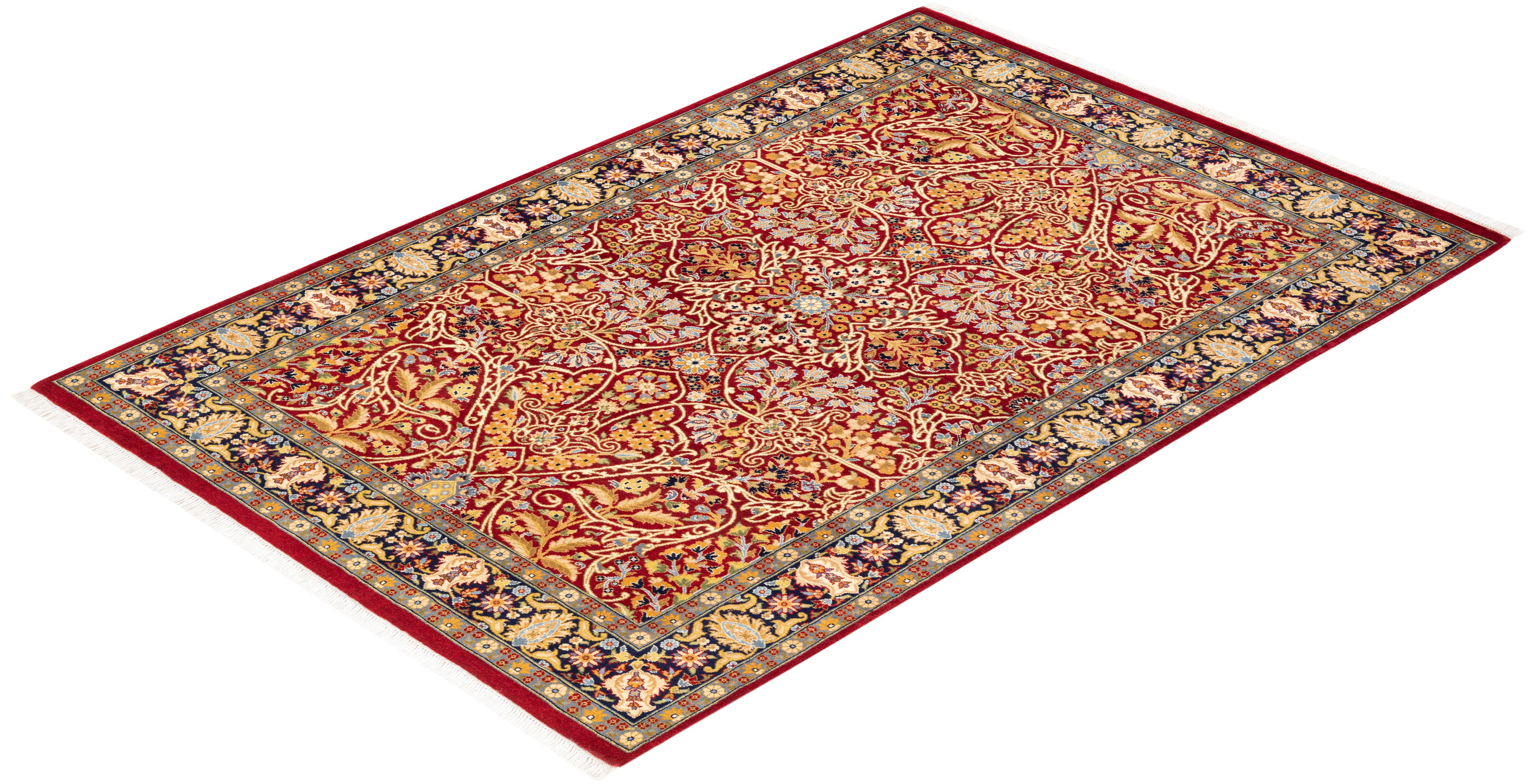 One-Of-A-Kind Hand Knotted Traditional Oriental Mogul Red Area Rug For Sale 2