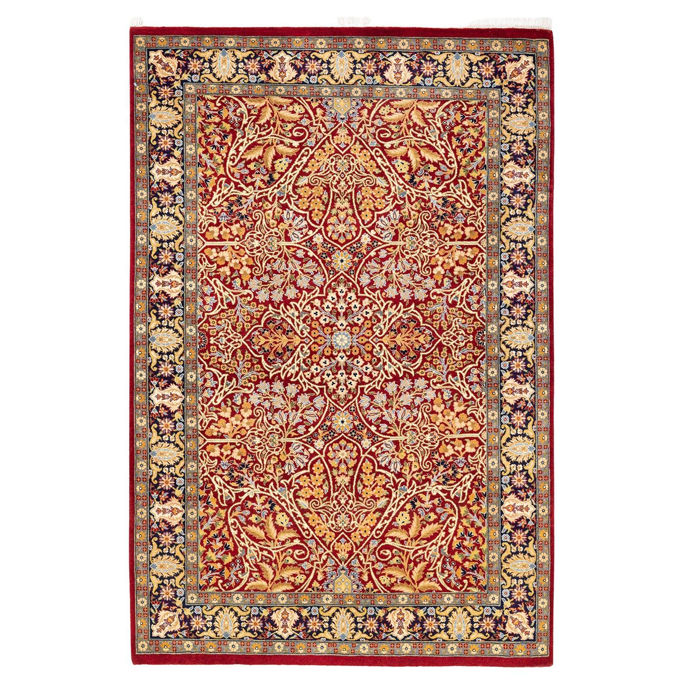 One-Of-A-Kind Hand Knotted Traditional Oriental Mogul Red Area Rug For Sale