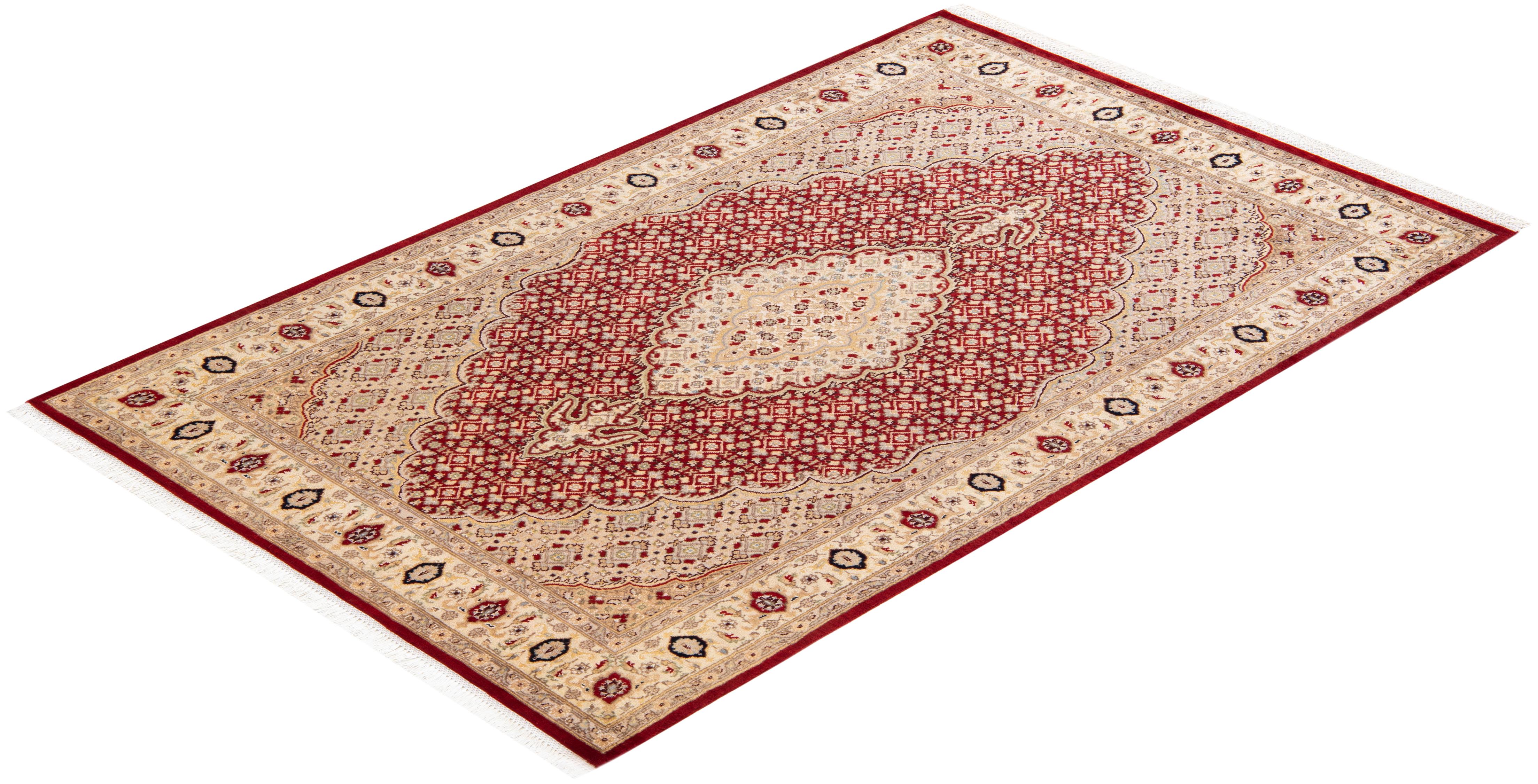 One-of-a-kind Hand Knotted Traditional Oriental Mogul Red Area Rug For Sale 2