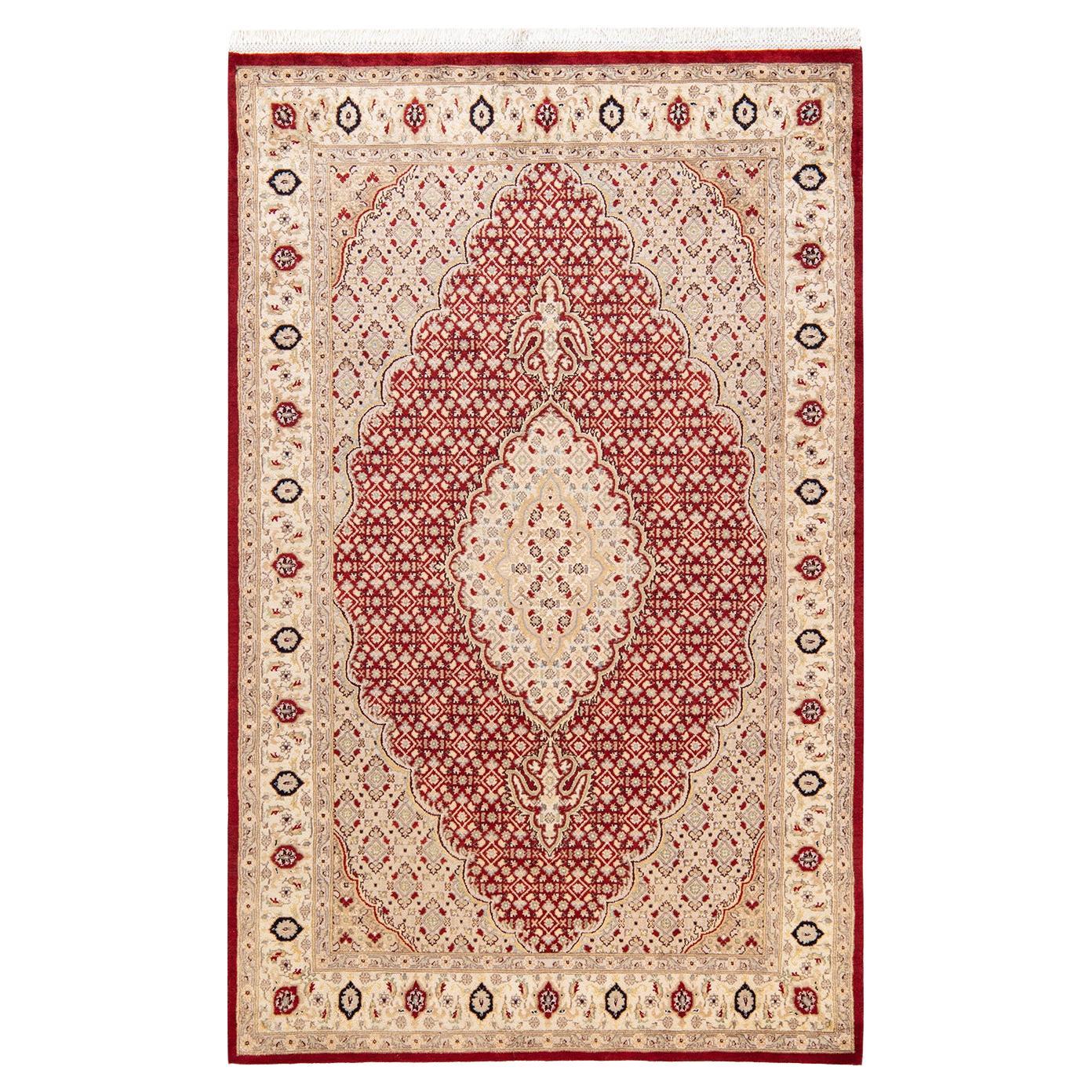 One-of-a-kind Hand Knotted Traditional Oriental Mogul Red Area Rug For Sale