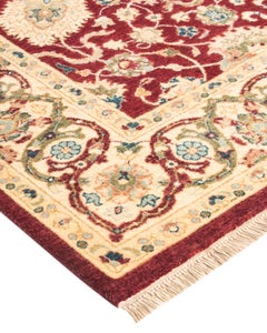 Handgeknüpfter, traditioneller, orientalischer Mogul-Roter Teppich, Unikat
