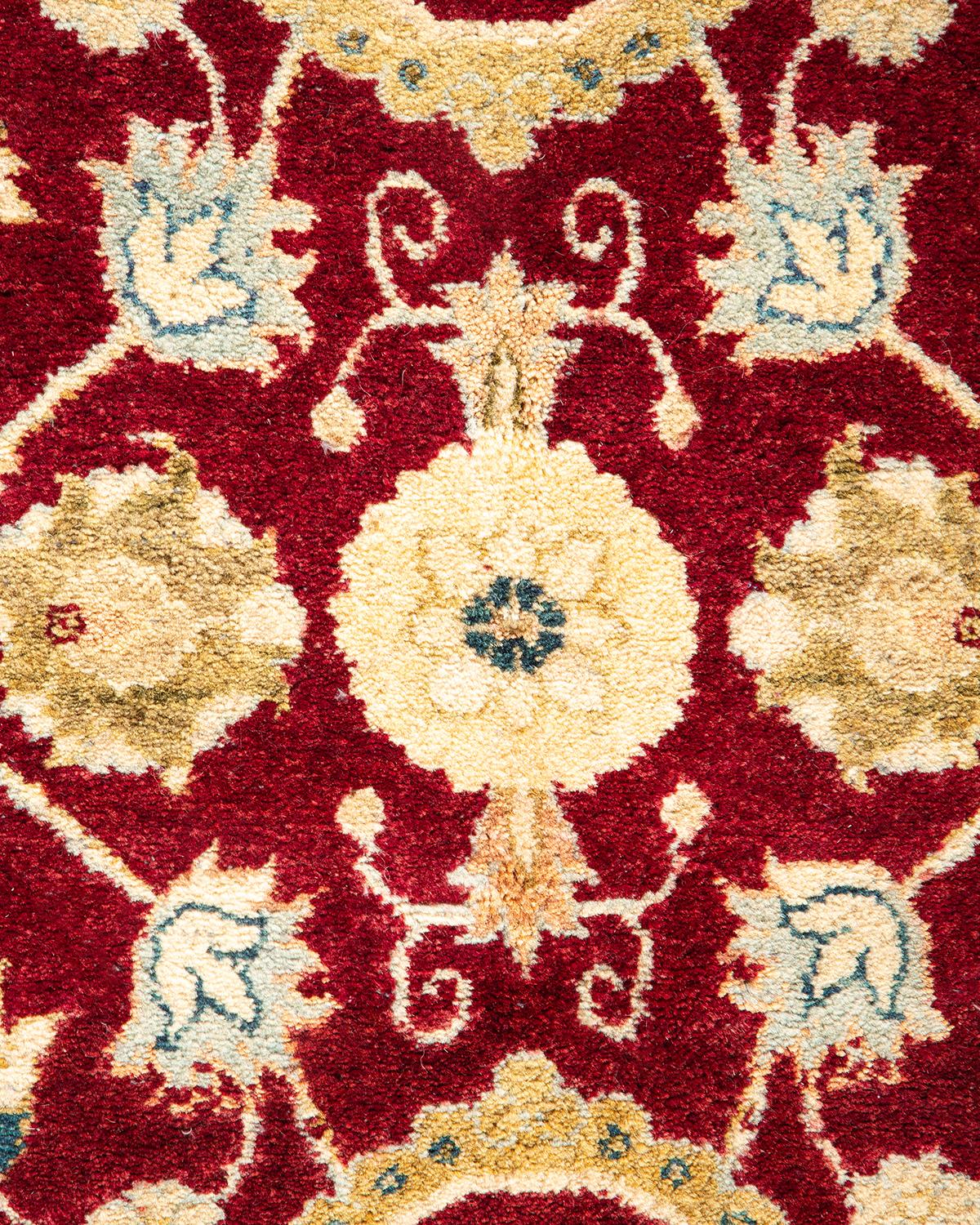 Pakistani One-of-a-Kind Hand Knotted Traditional Oriental Mogul Red Area Rug For Sale