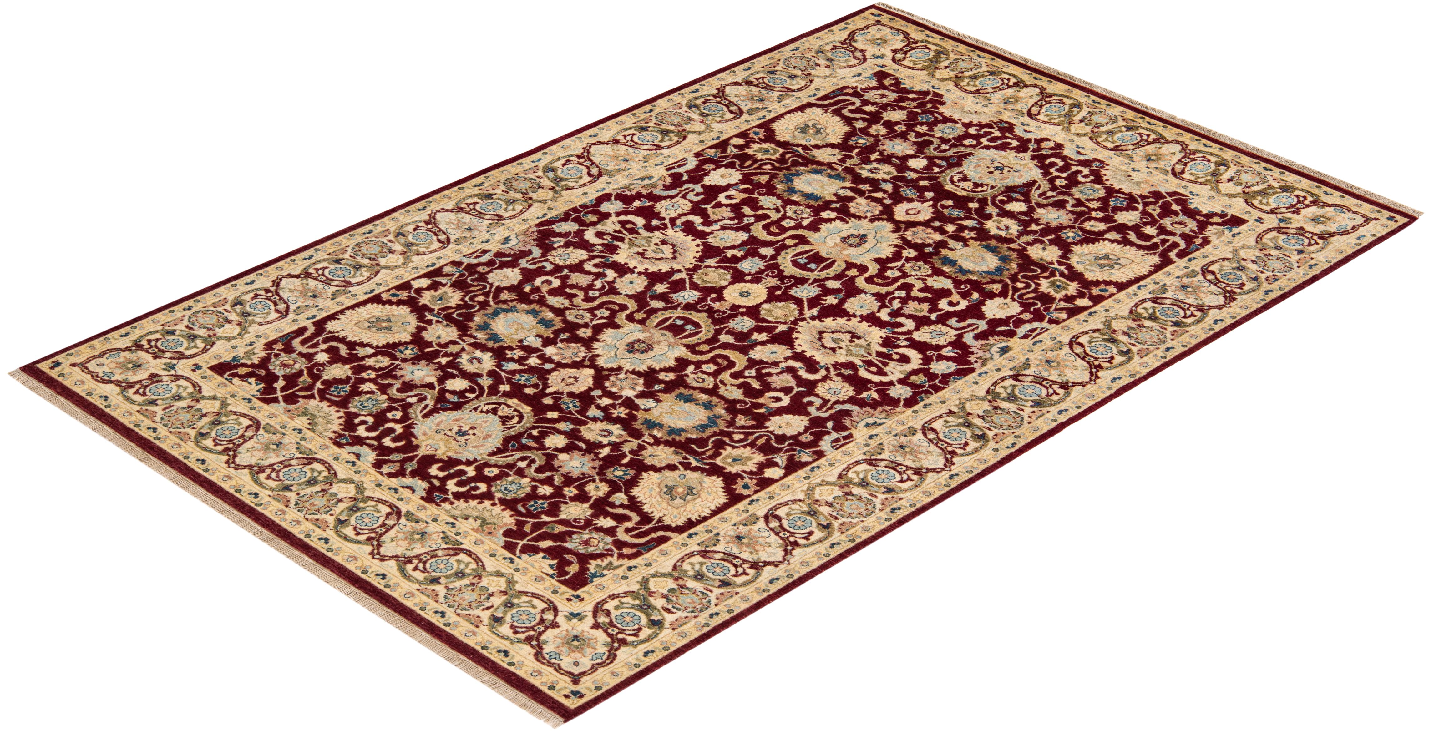 One-of-a-Kind Hand Knotted Traditional Oriental Mogul Red Area Rug For Sale 2