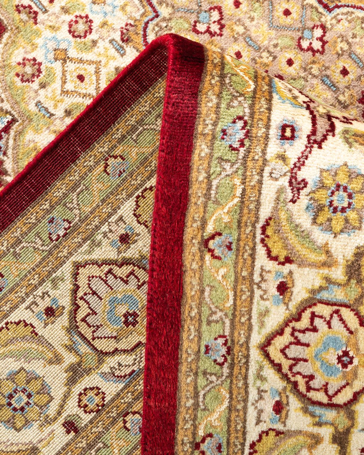 Laine Tapis traditionnel oriental rouge moghol noué à la main, unique en son genre en vente