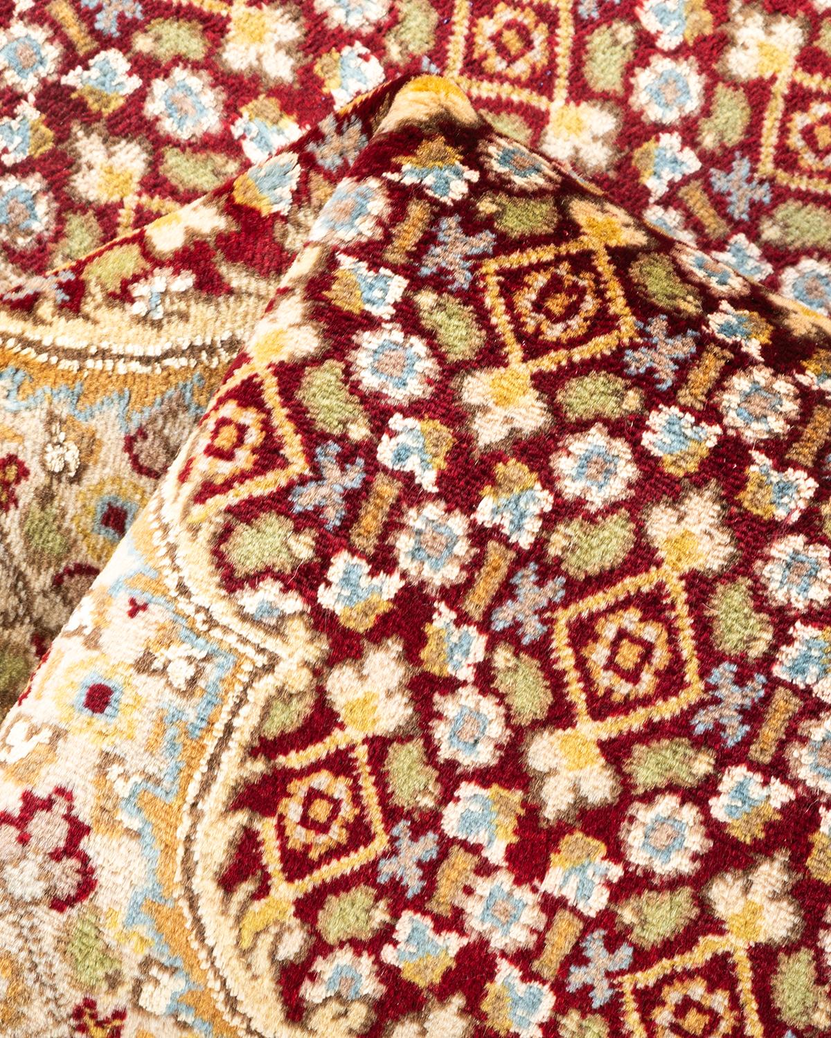 Tapis traditionnel oriental rouge moghol noué à la main, unique en son genre en vente 1