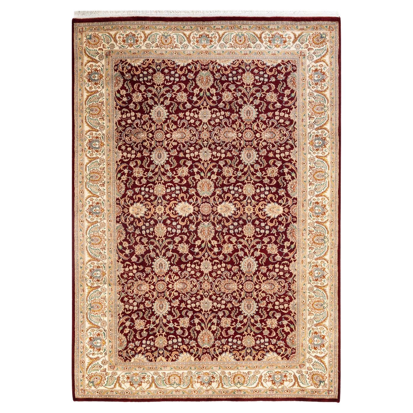 Handgeknüpfter traditioneller orientalischer Mogul-Roter Teppich, handgeknüpft, Unikat
