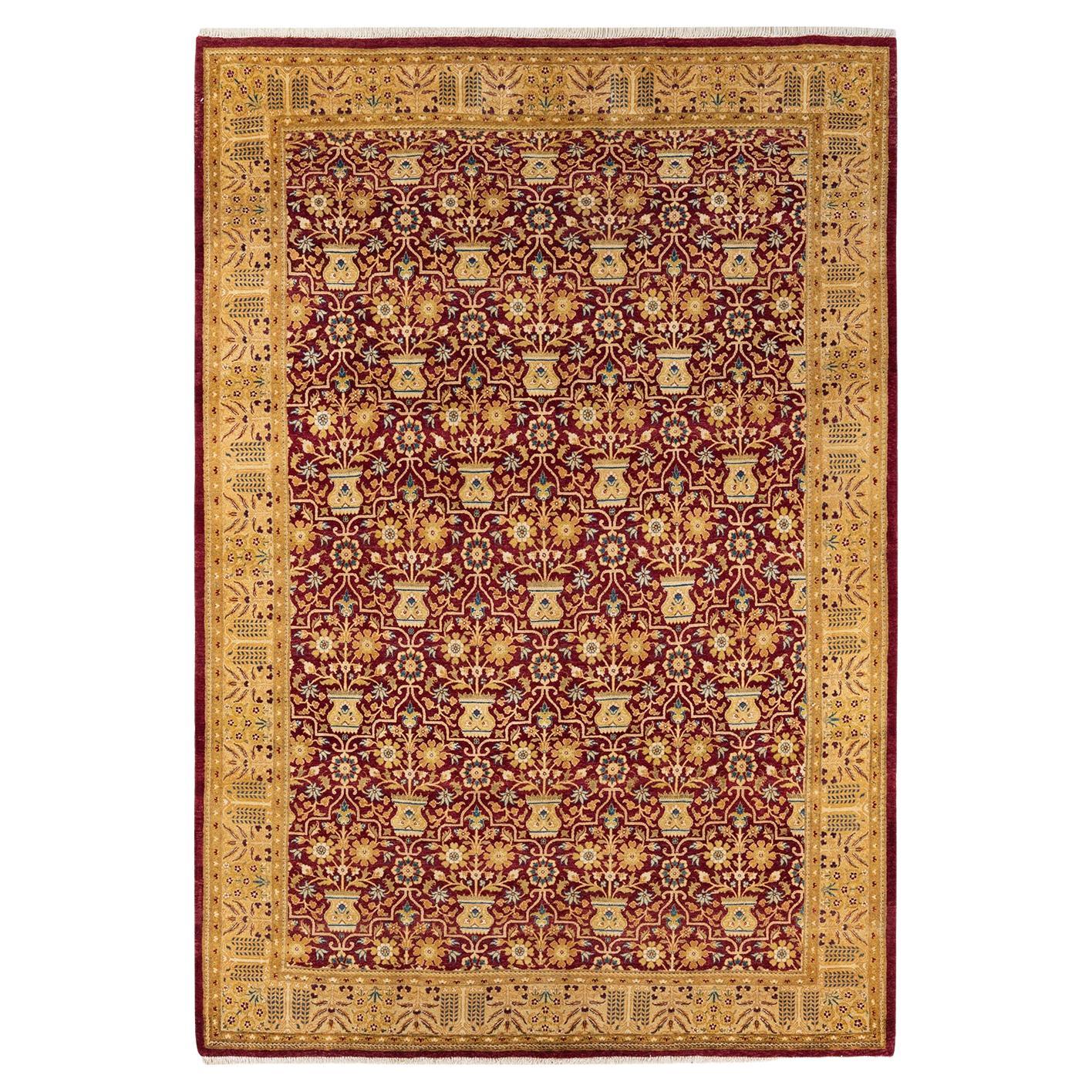 One-Of-A-Kind Hand Knotted Traditional Oriental Mogul Red Area Rug