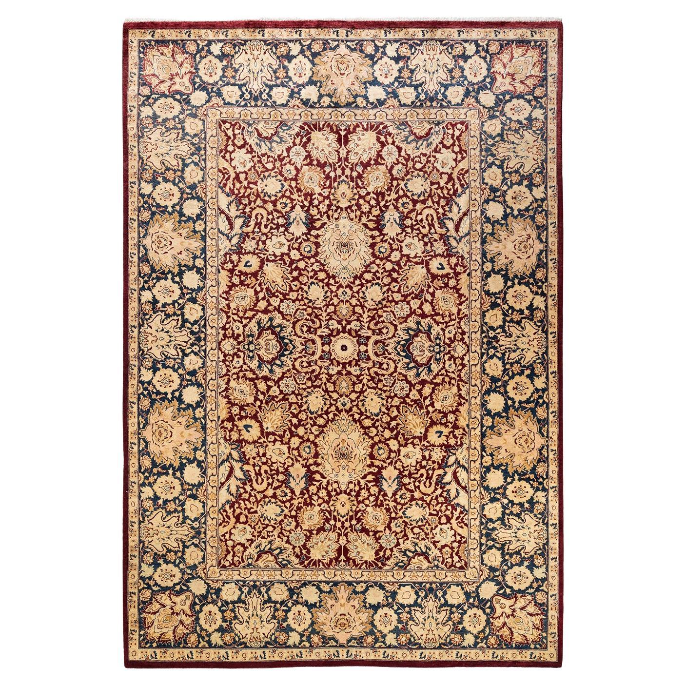 One-of-a-Kind Hand Knotted Traditional Oriental Mogul Red Area Rug