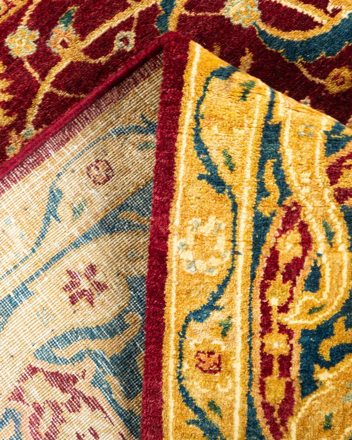 Alfombra Oriental Tradicional Mogul Roja Anudada a Mano Única en su Género Lana en venta