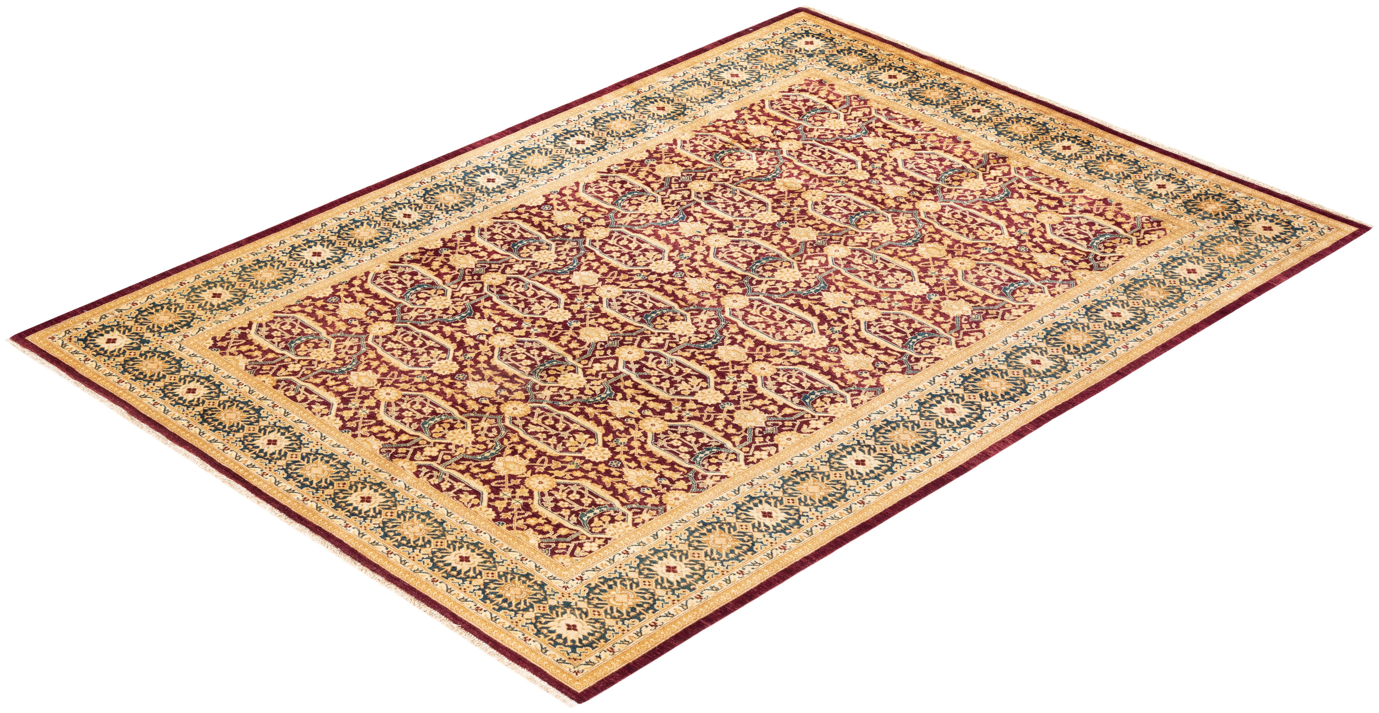 Alfombra oriental tradicional Mogul roja anudada a mano única en su género en venta 2