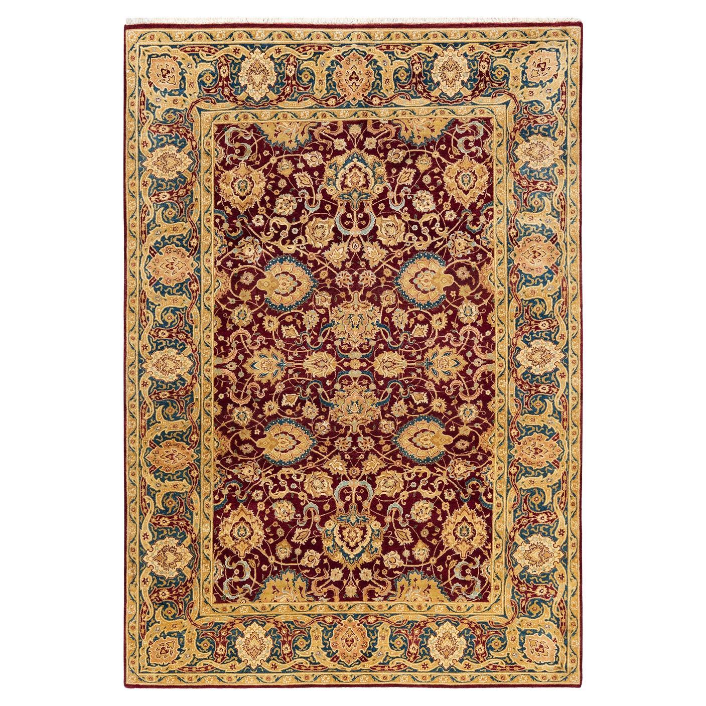 One-of-a-Kind Hand Knotted Traditional Oriental Mogul Red Area Rug