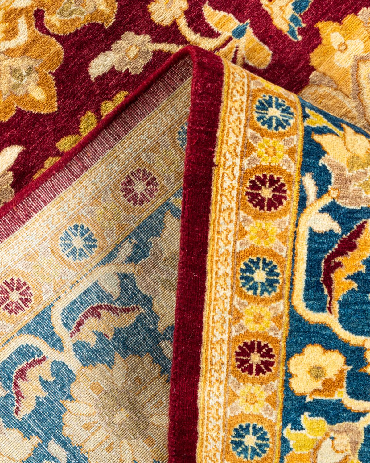 Alfombra Oriental Tradicional Mogul Roja Anudada a Mano Única en su Género Lana en venta