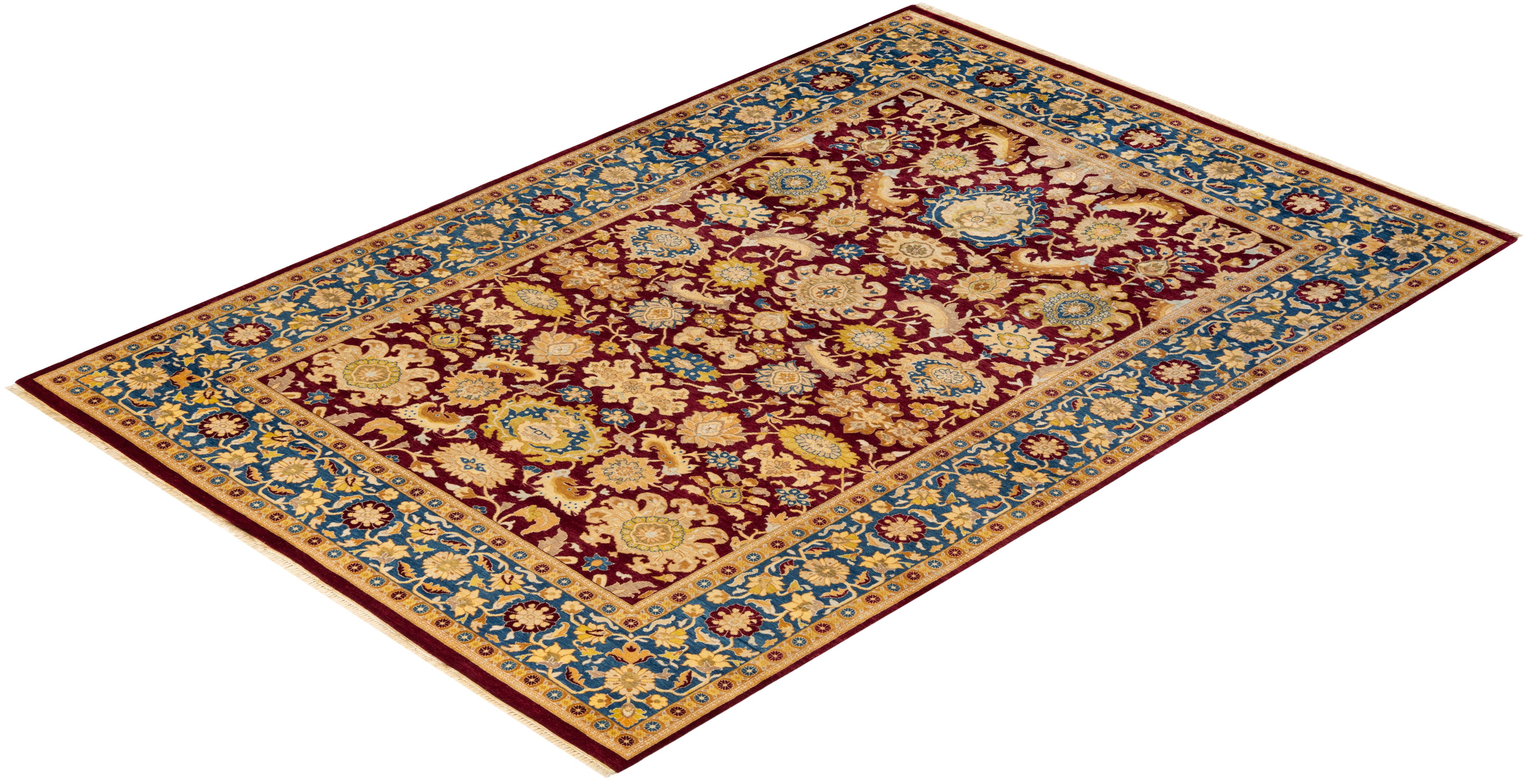 Alfombra Oriental Tradicional Mogul Roja Anudada a Mano Única en su Género en venta 2