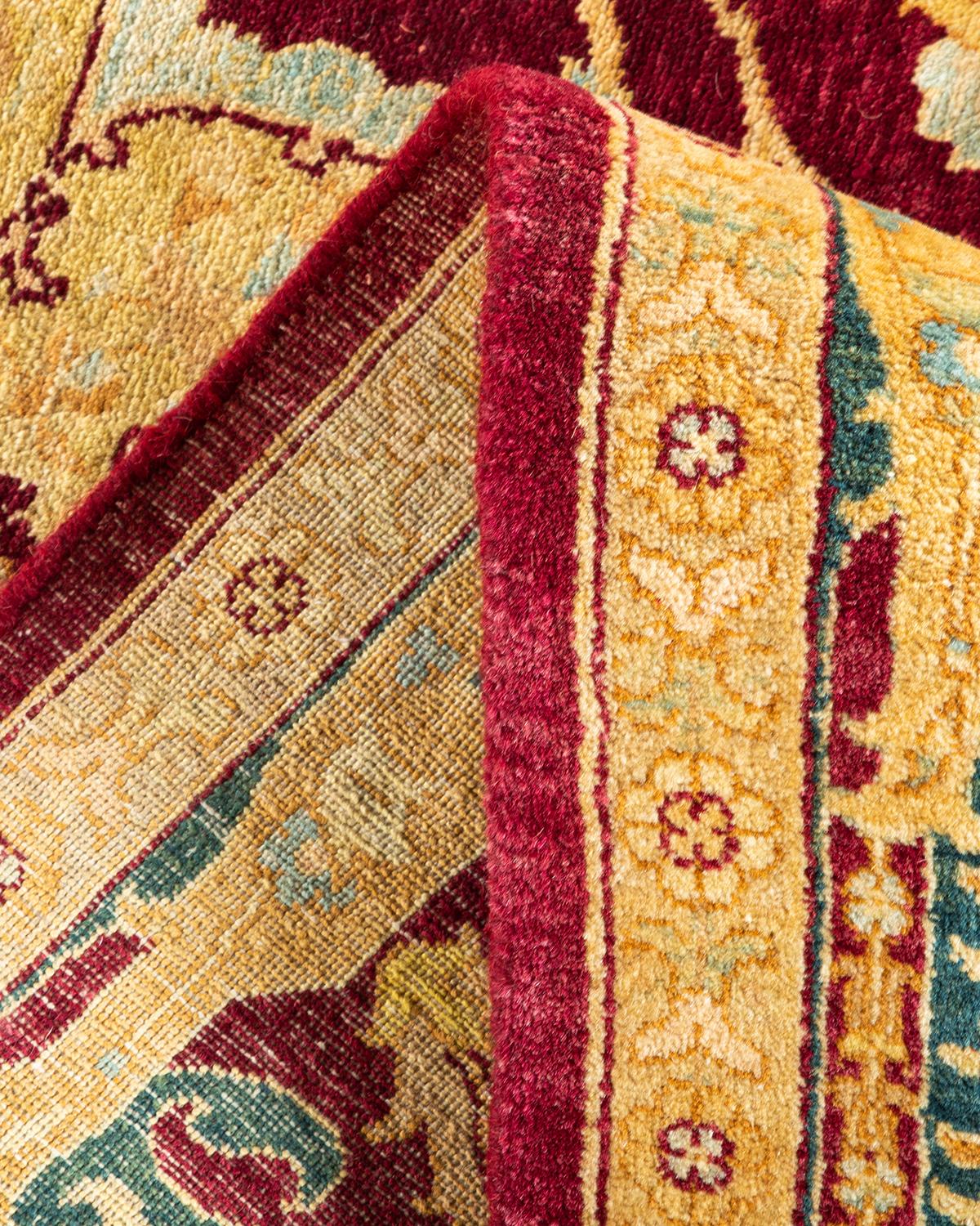 Alfombra Oriental Tradicional Mogul Roja Anudada a Mano Única en su Género Lana en venta