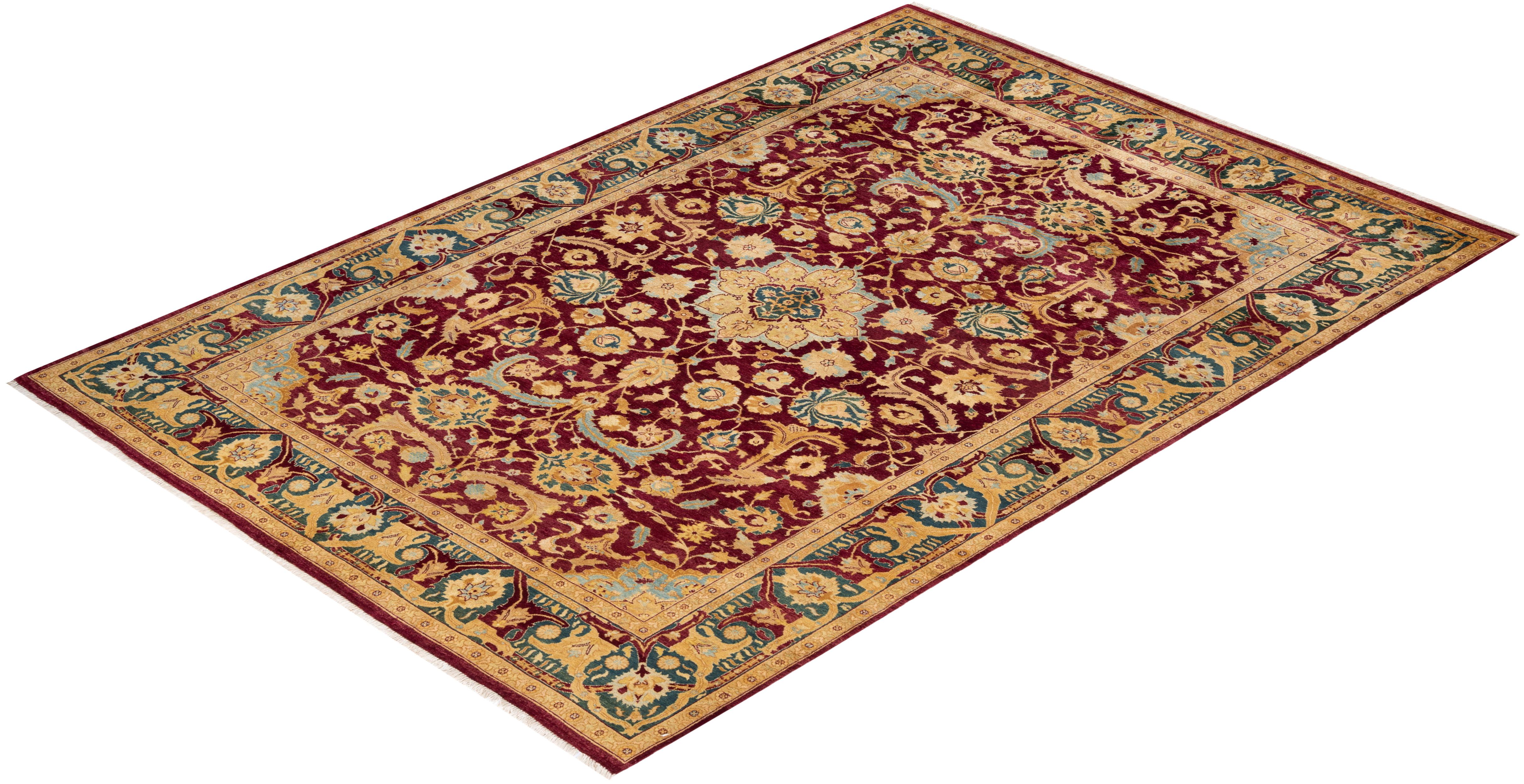 Alfombra Oriental Tradicional Mogul Roja Anudada a Mano Única en su Género en venta 2
