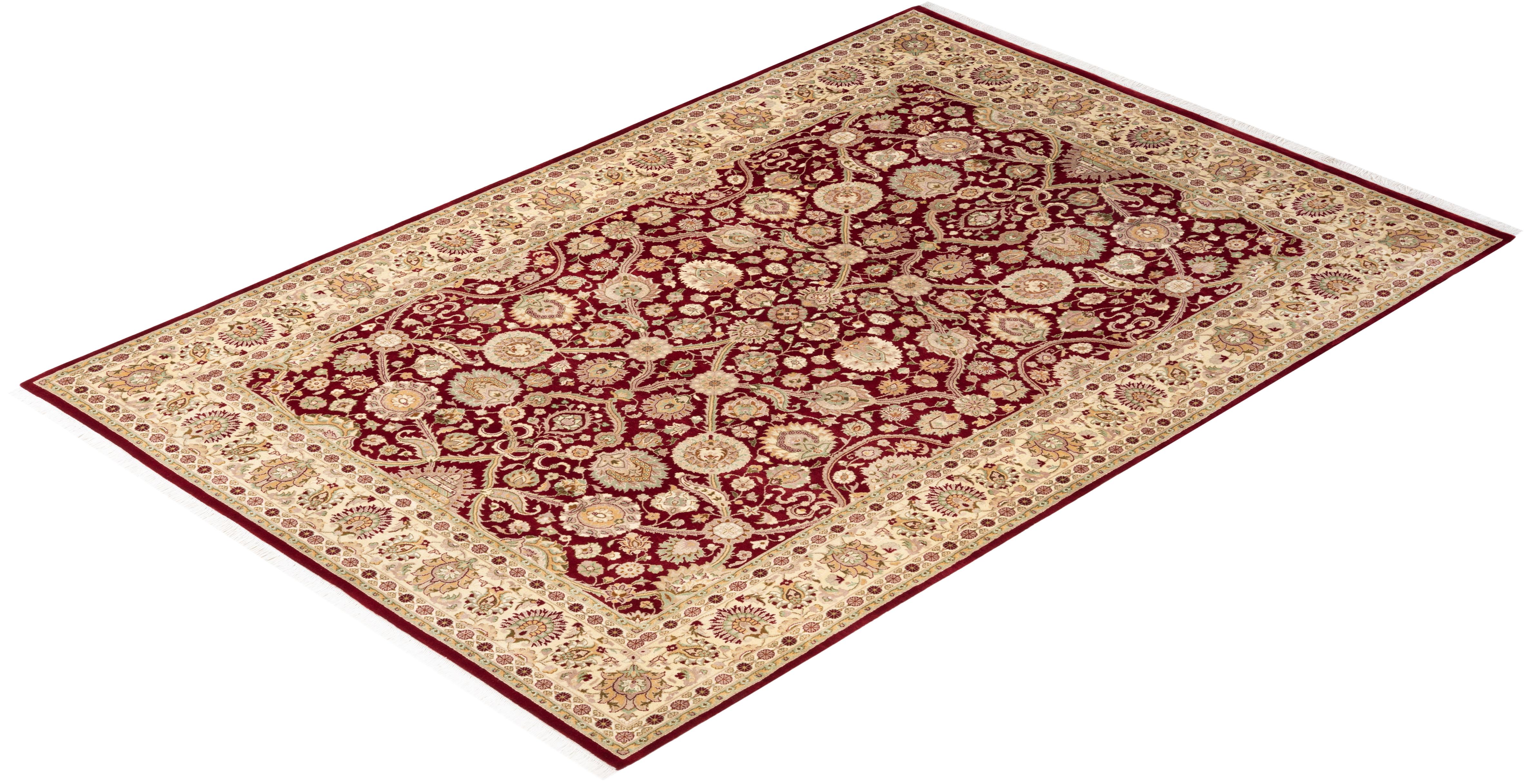 Handgeknüpfter traditioneller orientalischer Mogul-Roter Teppich, handgeknüpft, Unikat im Angebot 2