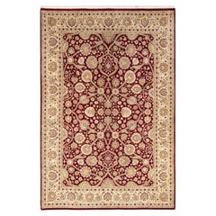 Handgeknüpfter traditioneller orientalischer Mogul-Roter Teppich, handgeknüpft, Unikat