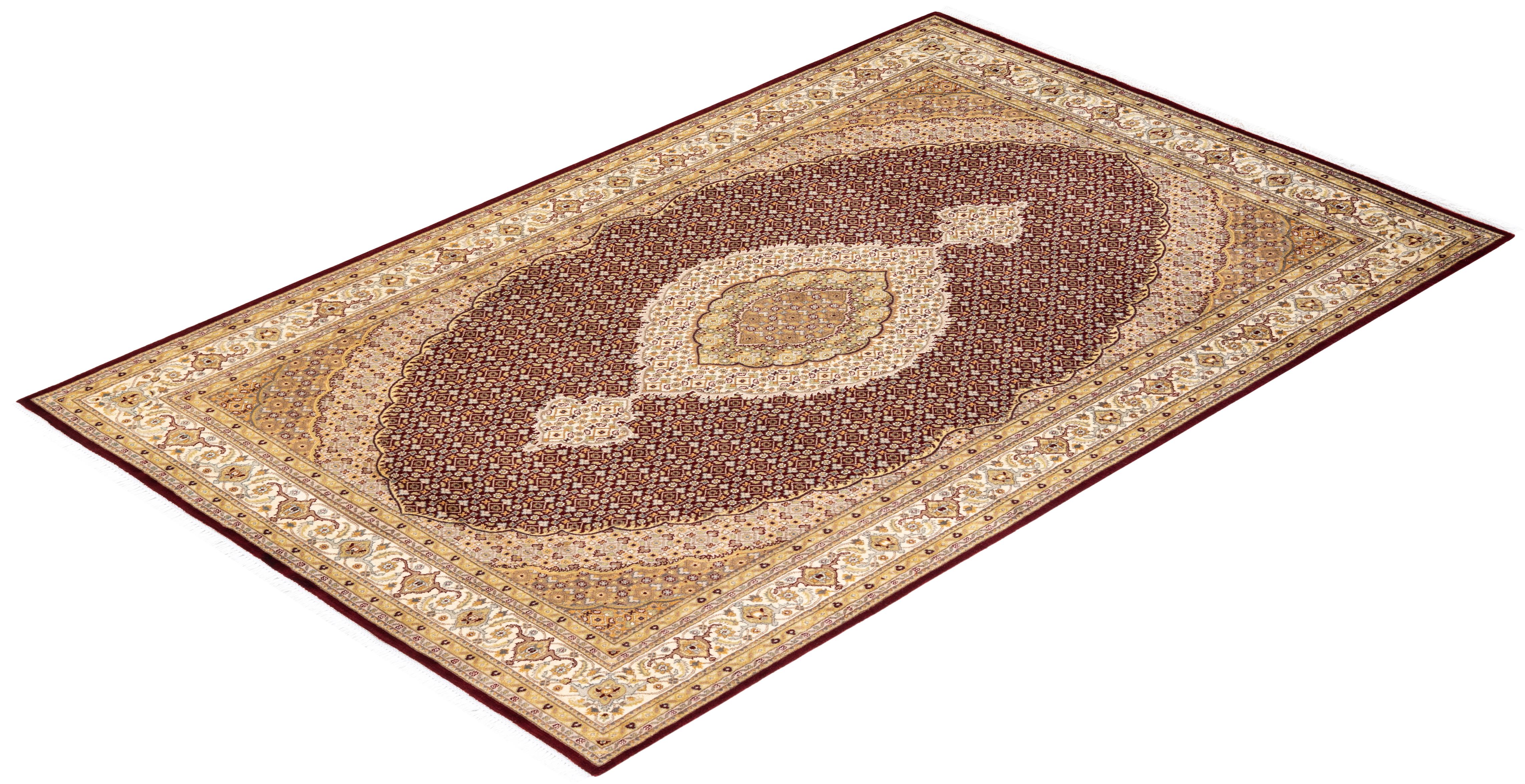Tapis traditionnel oriental rouge moghol noué à la main, unique en son genre en vente 2