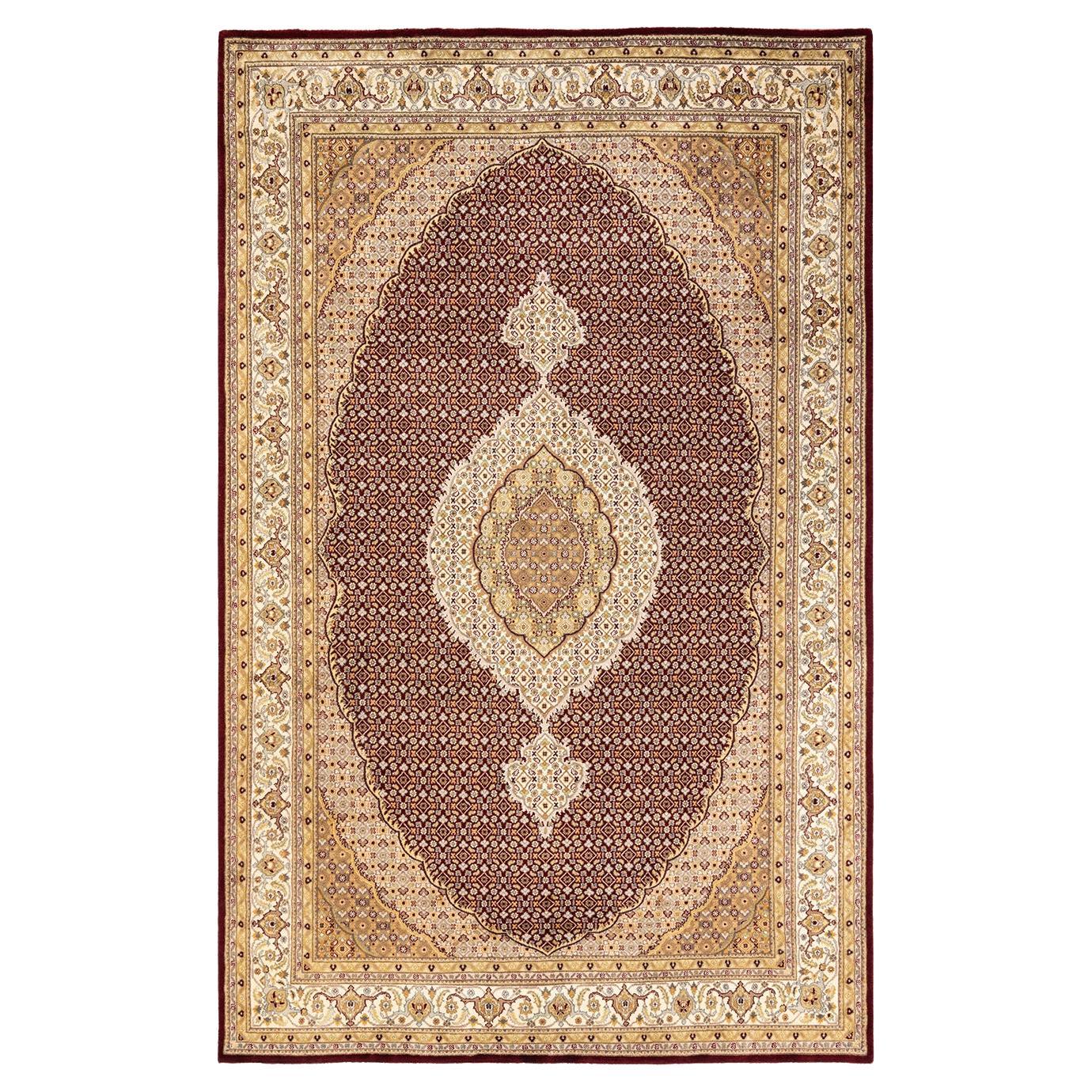 One-of-a-Kind Hand Knotted Traditional Oriental Mogul Red Area Rug For Sale