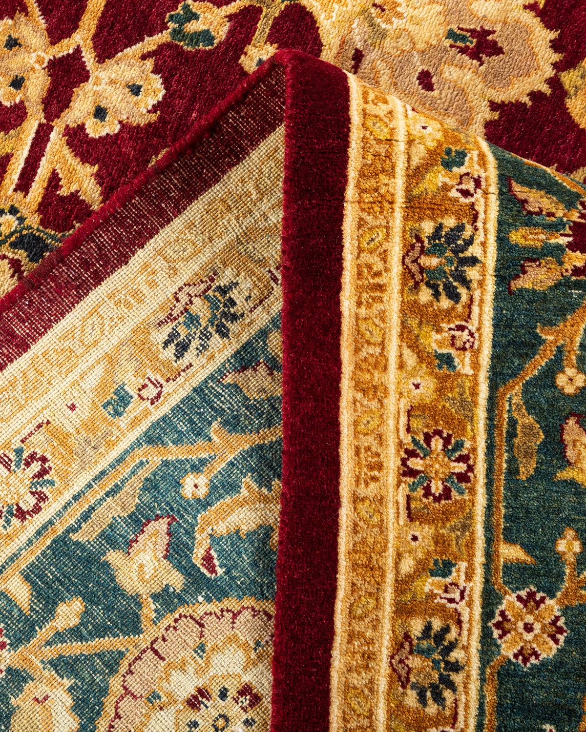 Alfombra Oriental Tradicional Mogul Roja Anudada a Mano Única en su Género Lana en venta