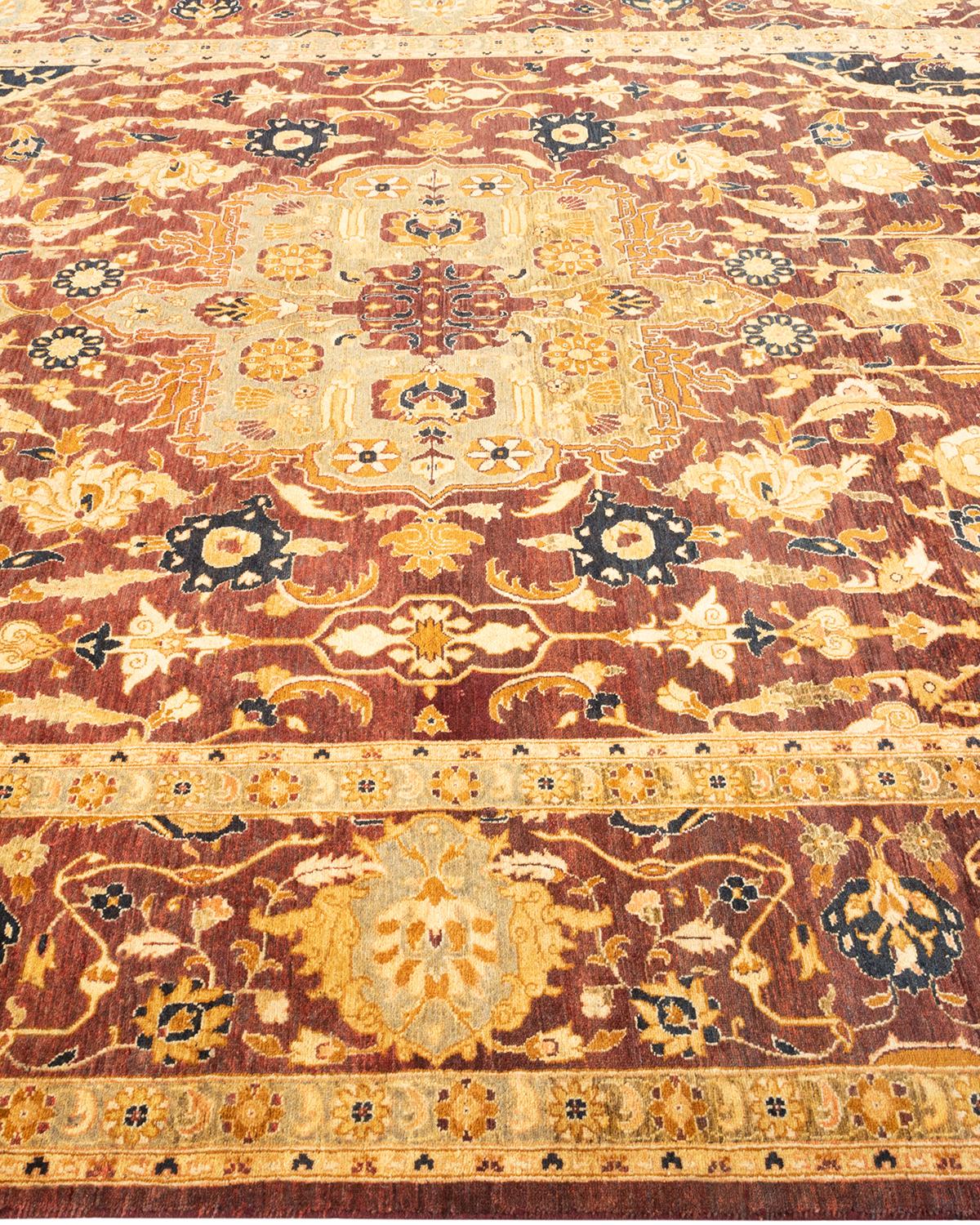 One-of-a-Kind Hand Knotted Traditional Oriental Mogul Red Area Rug In New Condition For Sale In Norwalk, CT