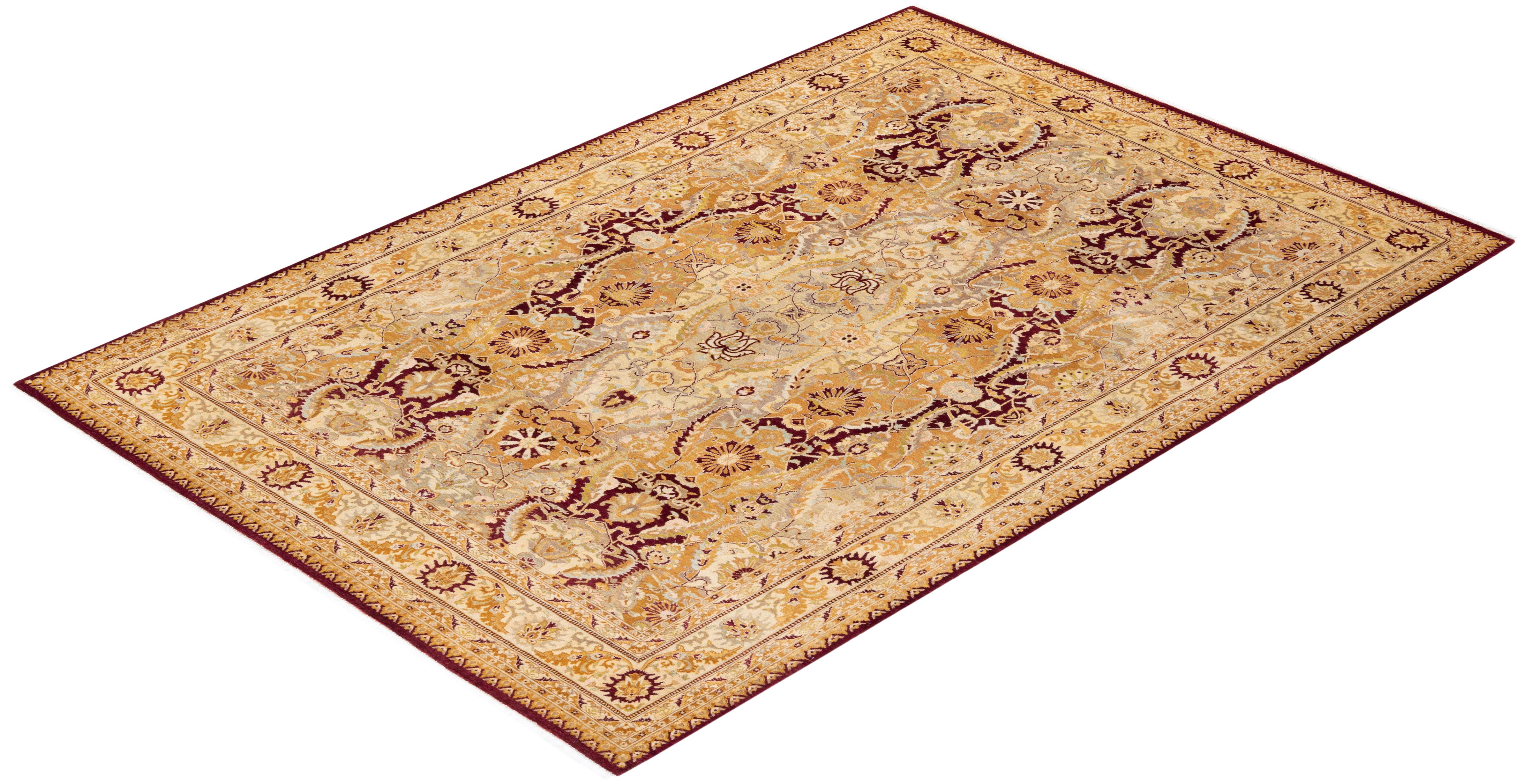 Tapis traditionnel oriental rouge moghol noué à la main, unique en son genre en vente 2