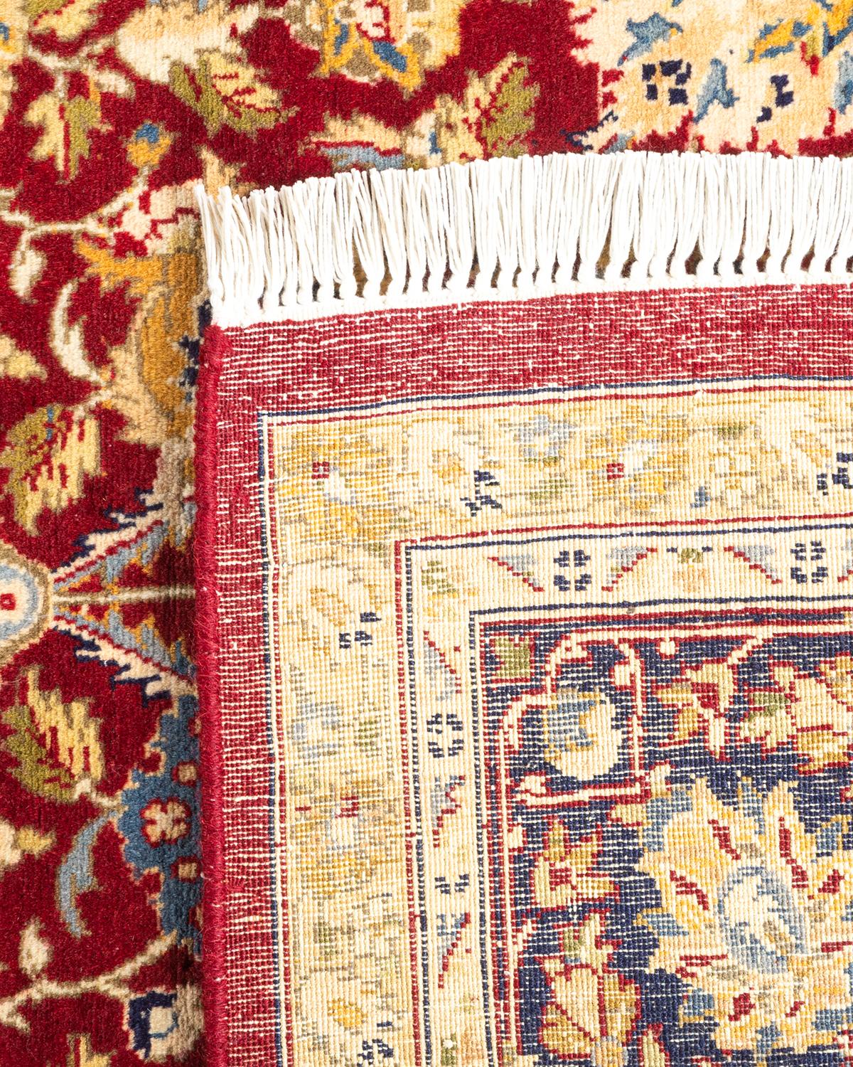 XXIe siècle et contemporain Tapis traditionnel oriental rouge moghol noué à la main, unique en son genre en vente