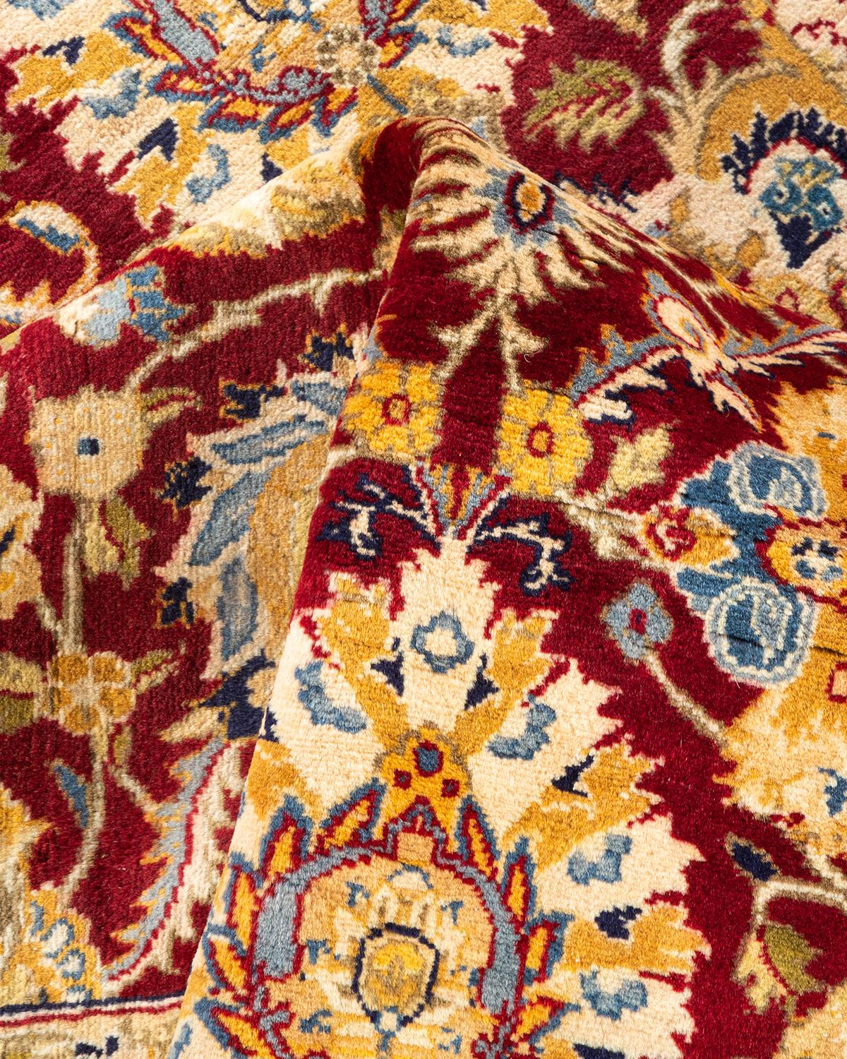 Tapis traditionnel oriental rouge moghol noué à la main, unique en son genre en vente 1