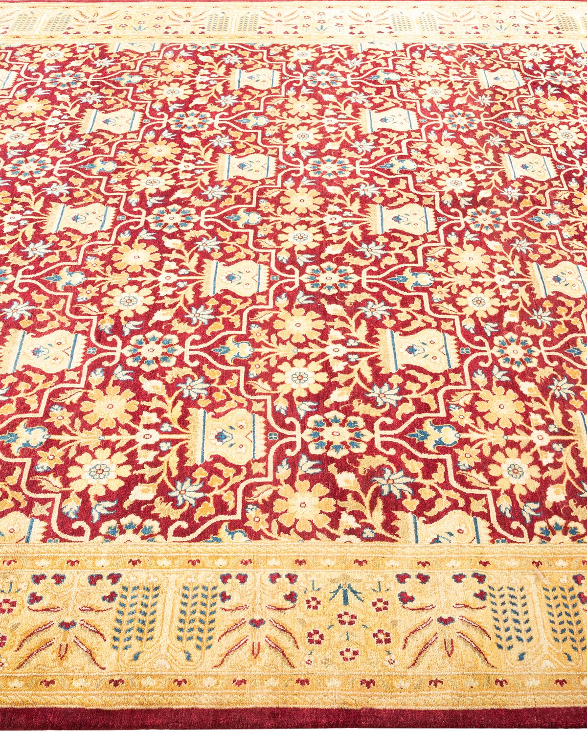 One-Of-A-Kind Hand Knotted Traditional Oriental Mogul Red Area Rug In New Condition For Sale In Norwalk, CT