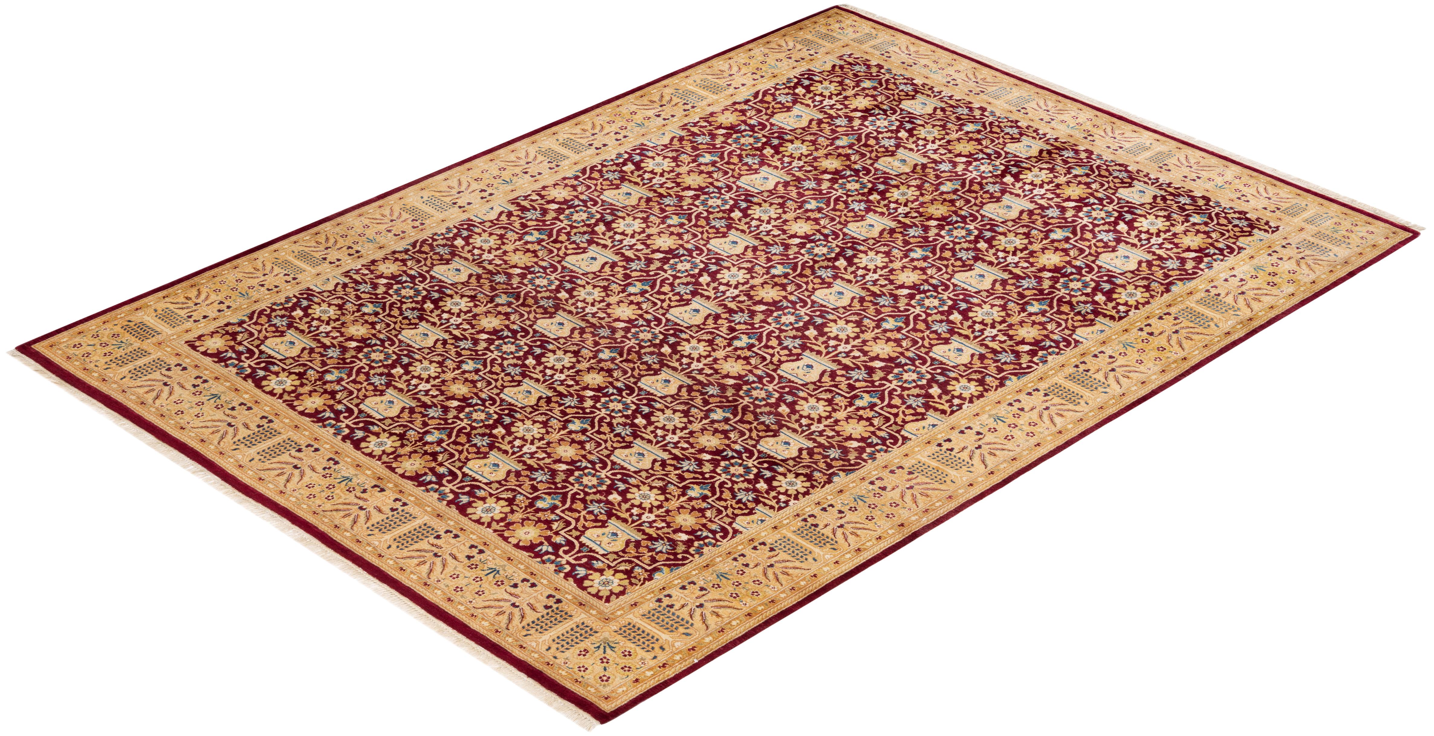 One-Of-A-Kind Hand Knotted Traditional Oriental Mogul Red Area Rug For Sale 2