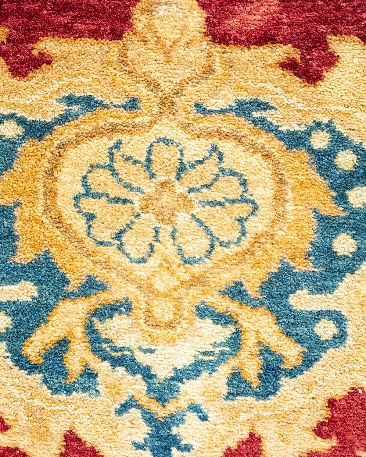 Handgeknüpfter, traditioneller, orientalischer Mogul-Roter Teppich, Unikat (Pakistanisch) im Angebot