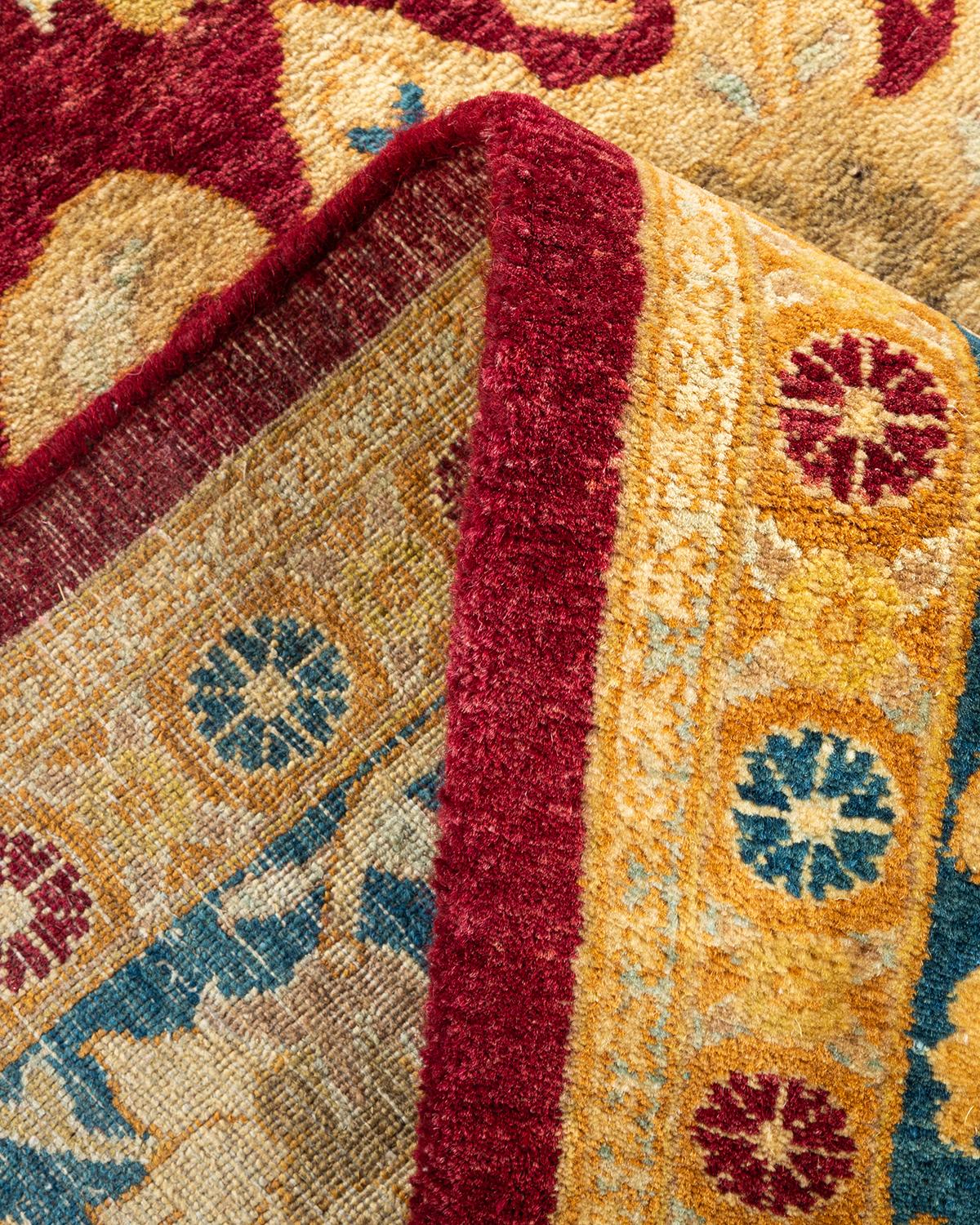 Handgeknüpfter, traditioneller, orientalischer Mogul-Roter Teppich, Unikat (Wolle) im Angebot