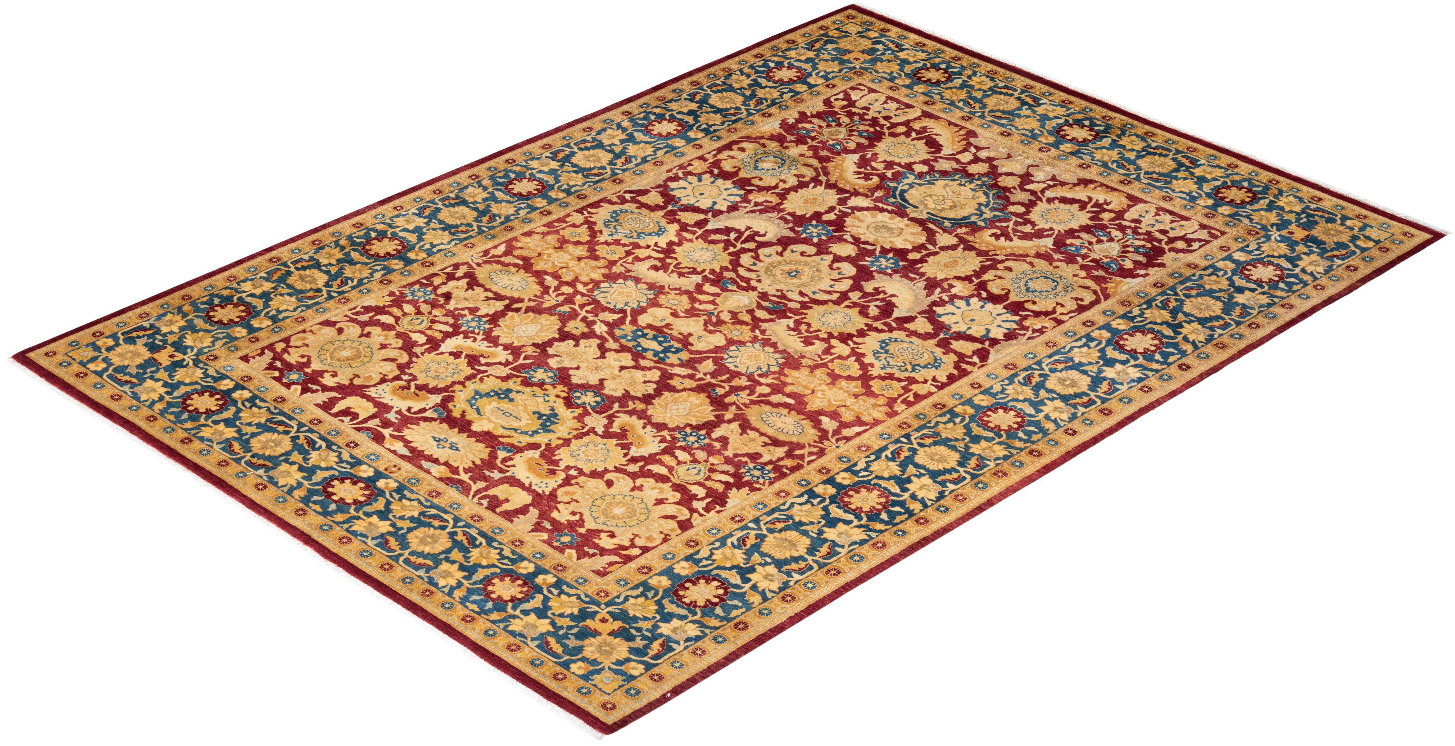 Handgeknüpfter, traditioneller, orientalischer Mogul-Roter Teppich, Unikat im Angebot 2